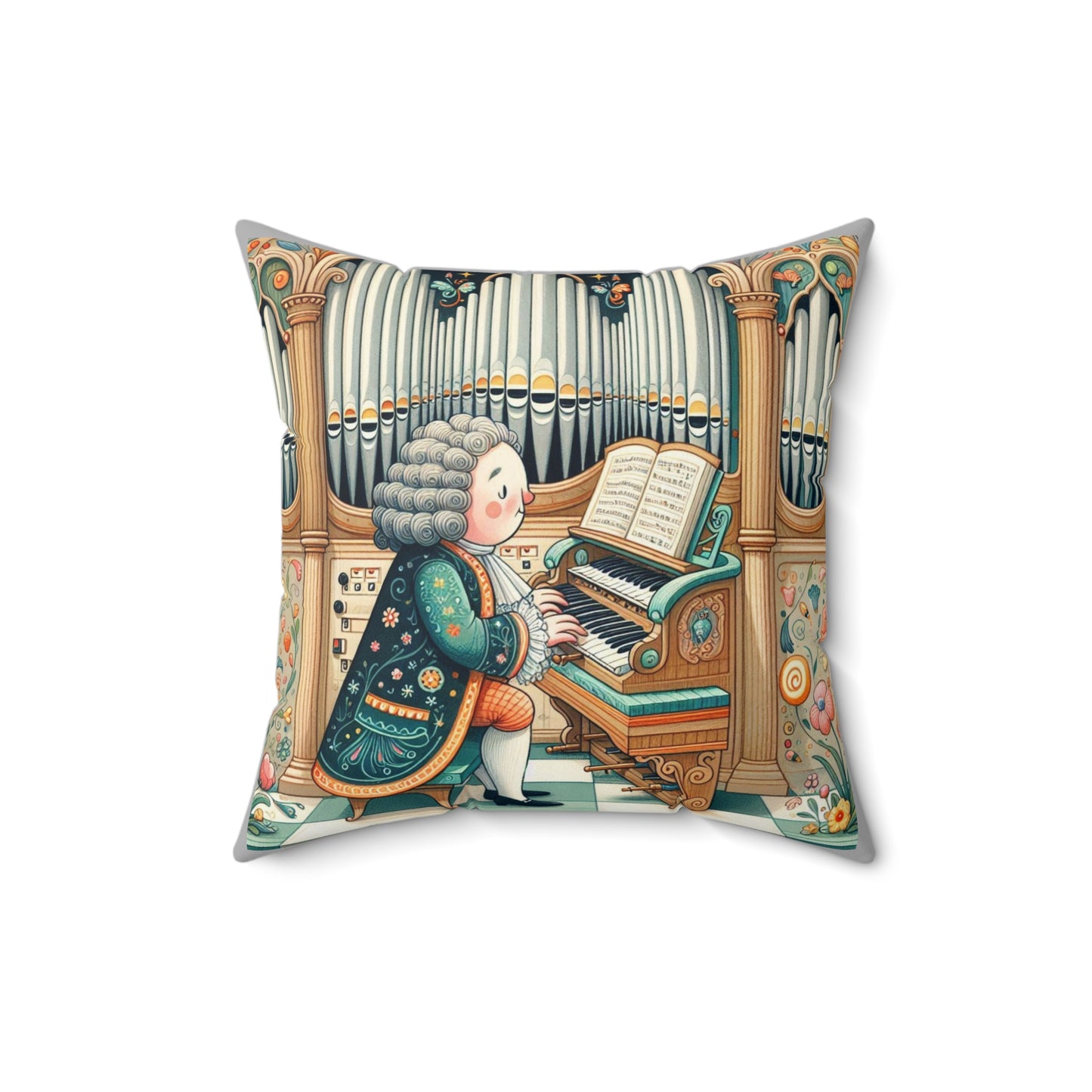 Bach Organ Music Library Square Pillow - Classical Music Home Decor, Teacher Gift, Kids Room Decoration, Gift for Music Lover, Classroom