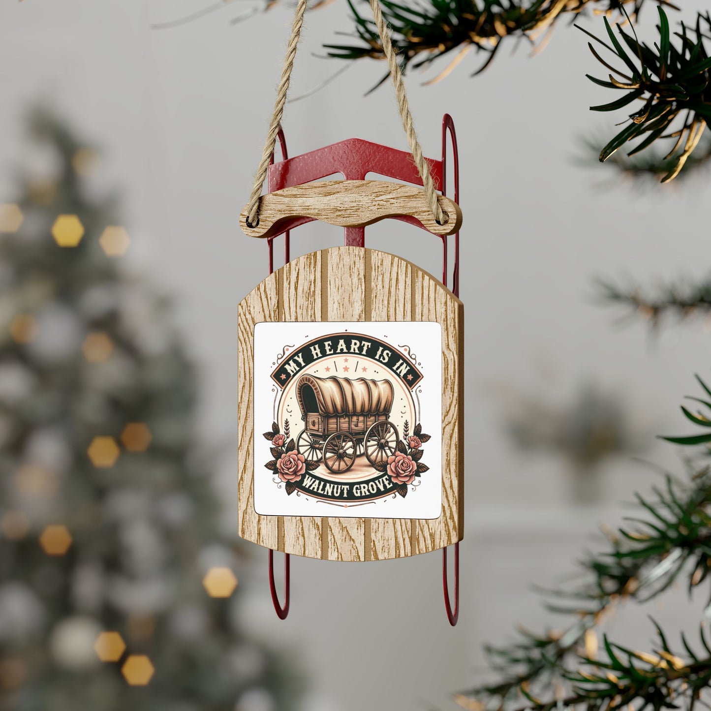 Ornaments, Laura Ingalls Wilder Christmas Tree Decor, Holiday Gift, Walnut Grove Decoration, Mini Sled Ornament