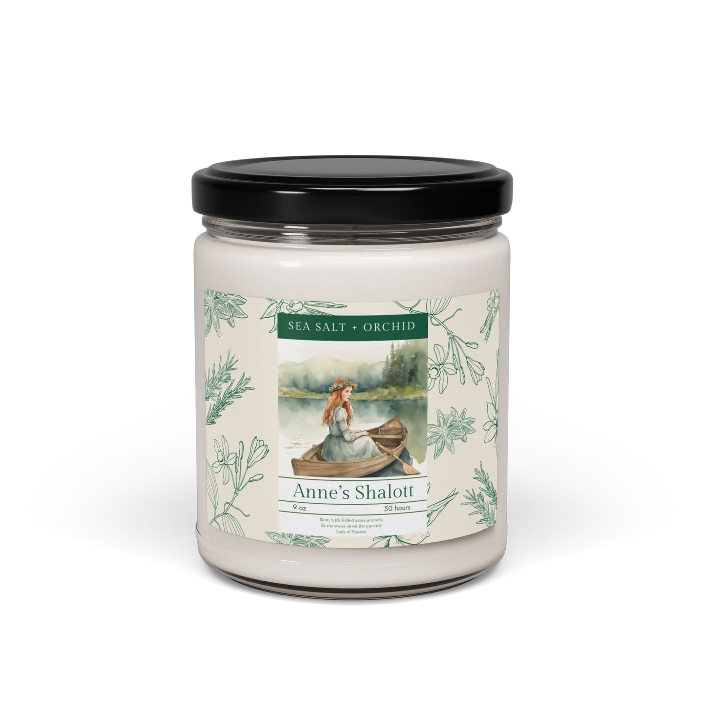 Anne of Green Gables, Lady of Shalott, Scented Soy Candle, 9oz, Lucy Maud Montgomery, Alfred Lord Tennyson, Literary Candle, Sea Salt Orchid
