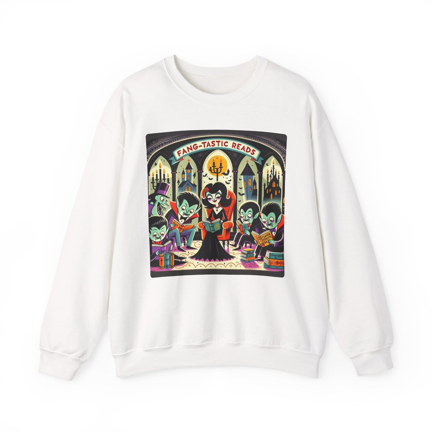 Fang-tastic Reads Sweatshirt, Vampire Book Lover Crewneck, Halloween Librarian Shirt, Cozy Unisex Fall Apparel, Spooky Gift for Readers
