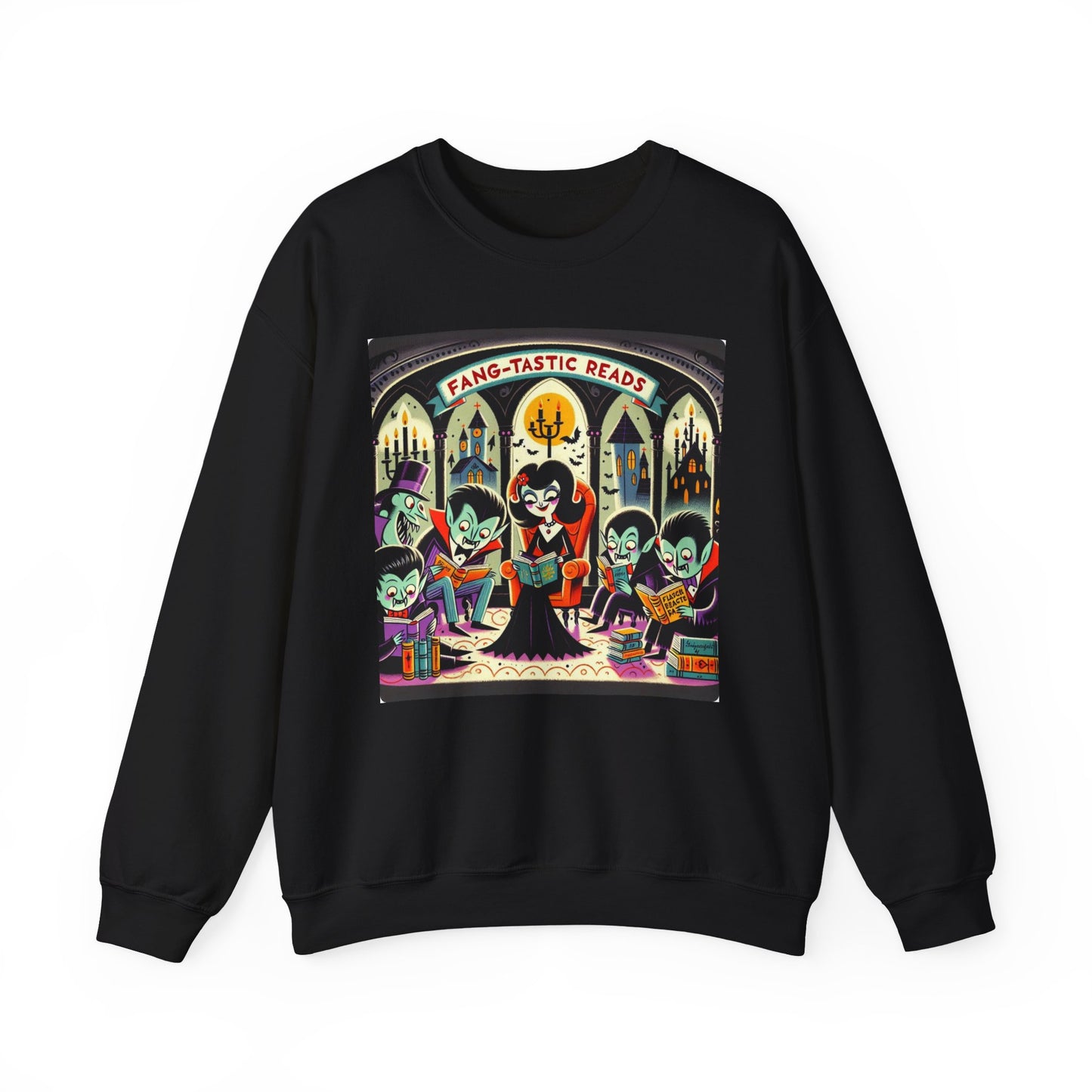 Fang-tastic Reads Sweatshirt, Vampire Book Lover Crewneck, Halloween Librarian Shirt, Cozy Unisex Fall Apparel, Spooky Gift for Readers