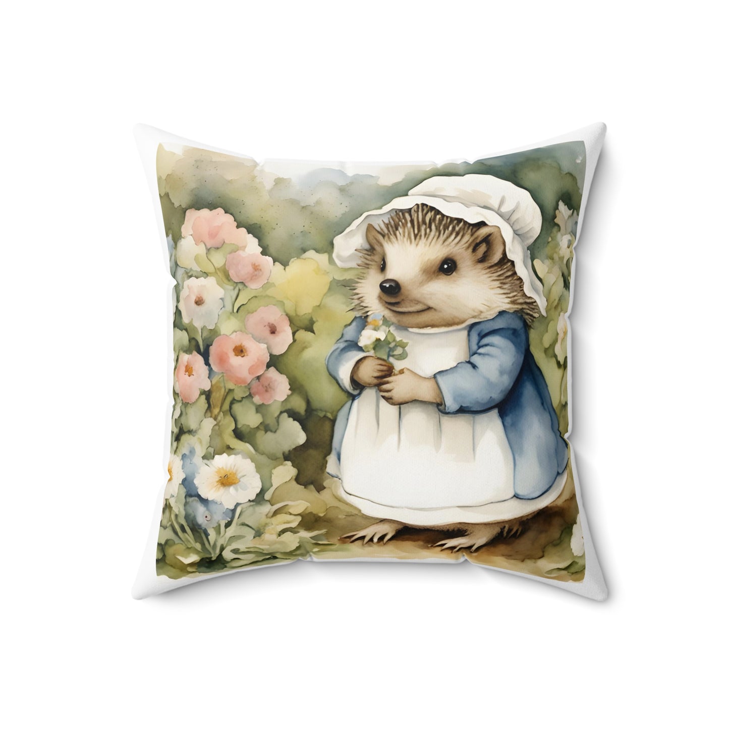 Beatrix Potter, Mrs. Mrs. Tiggy-winkle, Hedgehog, Spring, Square Pillow - Literary Decor