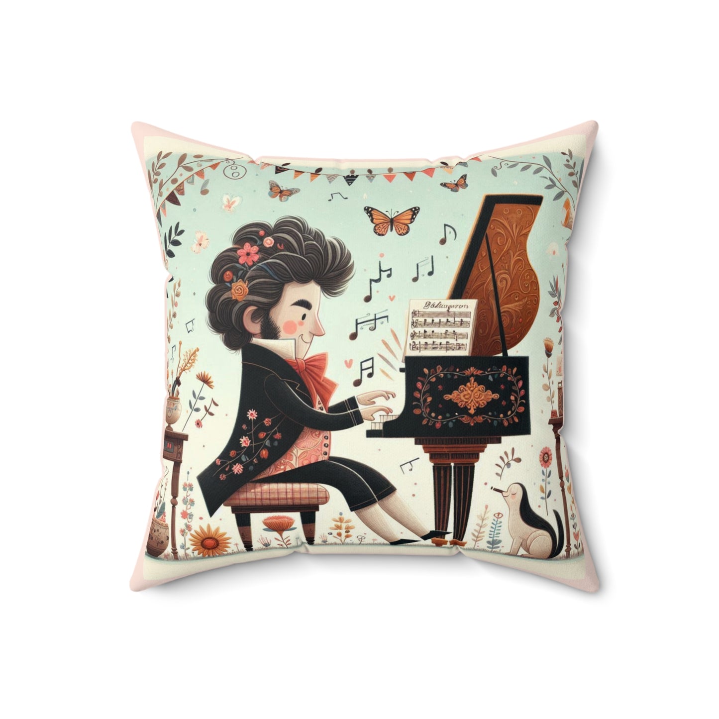 Classical Music Pillow, Beethoven Piano Music Library Home Decor, Teacher Gift, Kids Room Decoration, Gift for Music Lover, Classroom Decor,