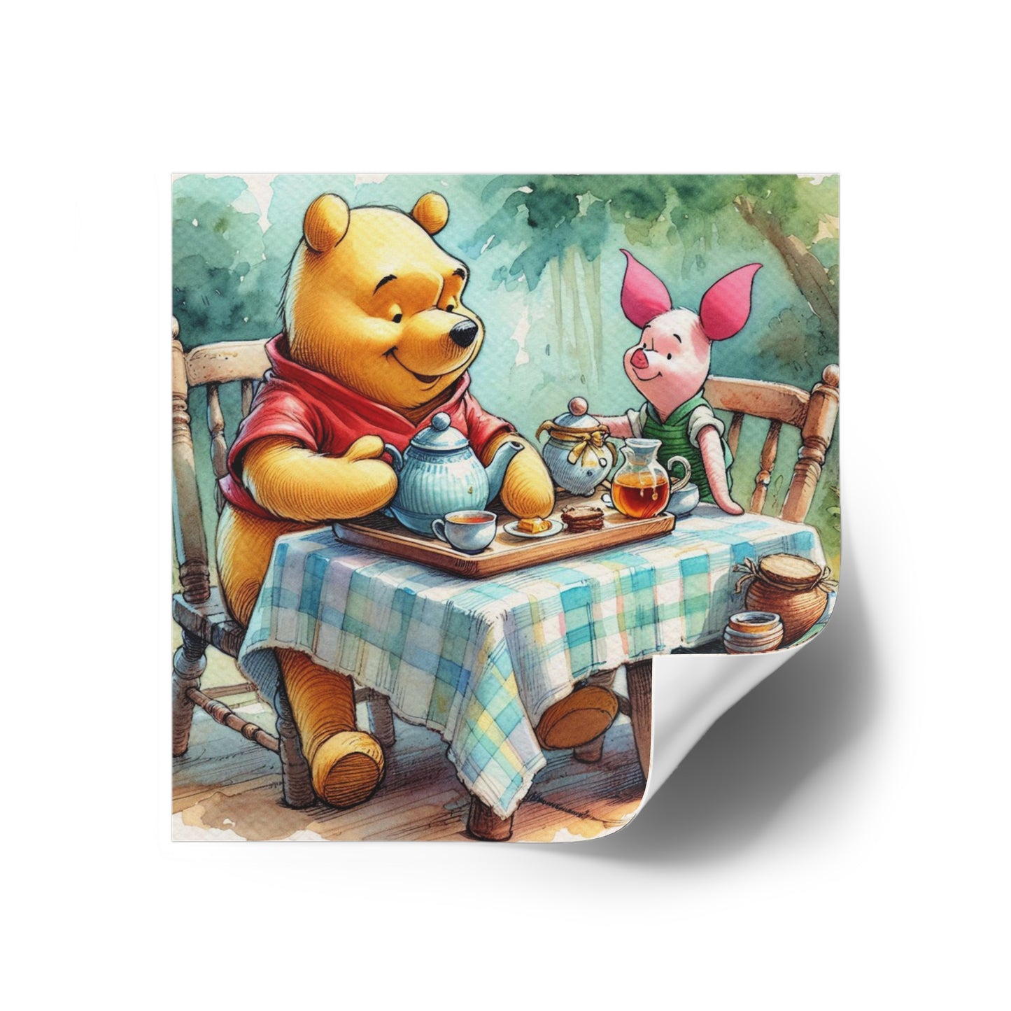 Whimsical Winnie the Pooh Bear and Piglet Square Stickers, Cute Party Favors, Nursery Decor, Kids' Gifts, Tea Party, Indoor/Outdoor
