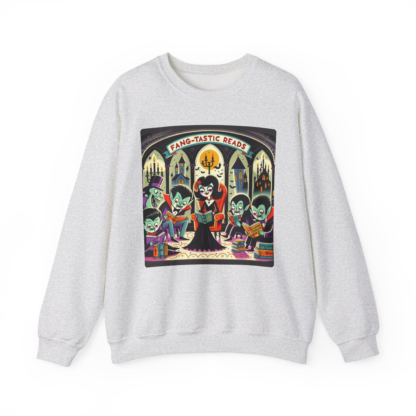 Fang-tastic Reads Sweatshirt, Vampire Book Lover Crewneck, Halloween Librarian Shirt, Cozy Unisex Fall Apparel, Spooky Gift for Readers