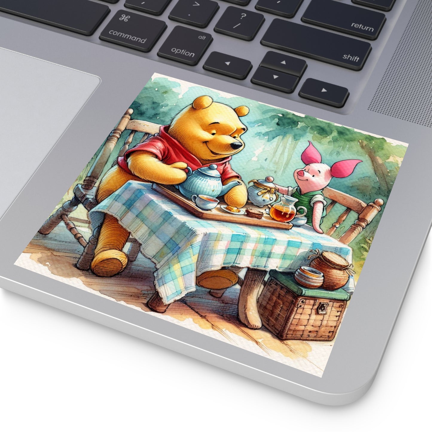 Whimsical Winnie the Pooh Bear and Piglet Square Stickers, Cute Party Favors, Nursery Decor, Kids' Gifts, Tea Party, Indoor/Outdoor