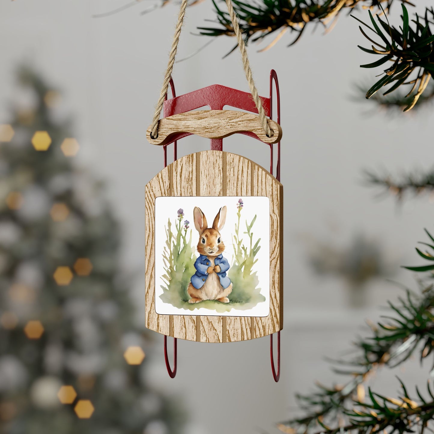 Peter Rabbit, Beatrix Potter, Sled, Ornament, Gift, Stocking Stuffer, Literary Ornament, Holiday, Christmas