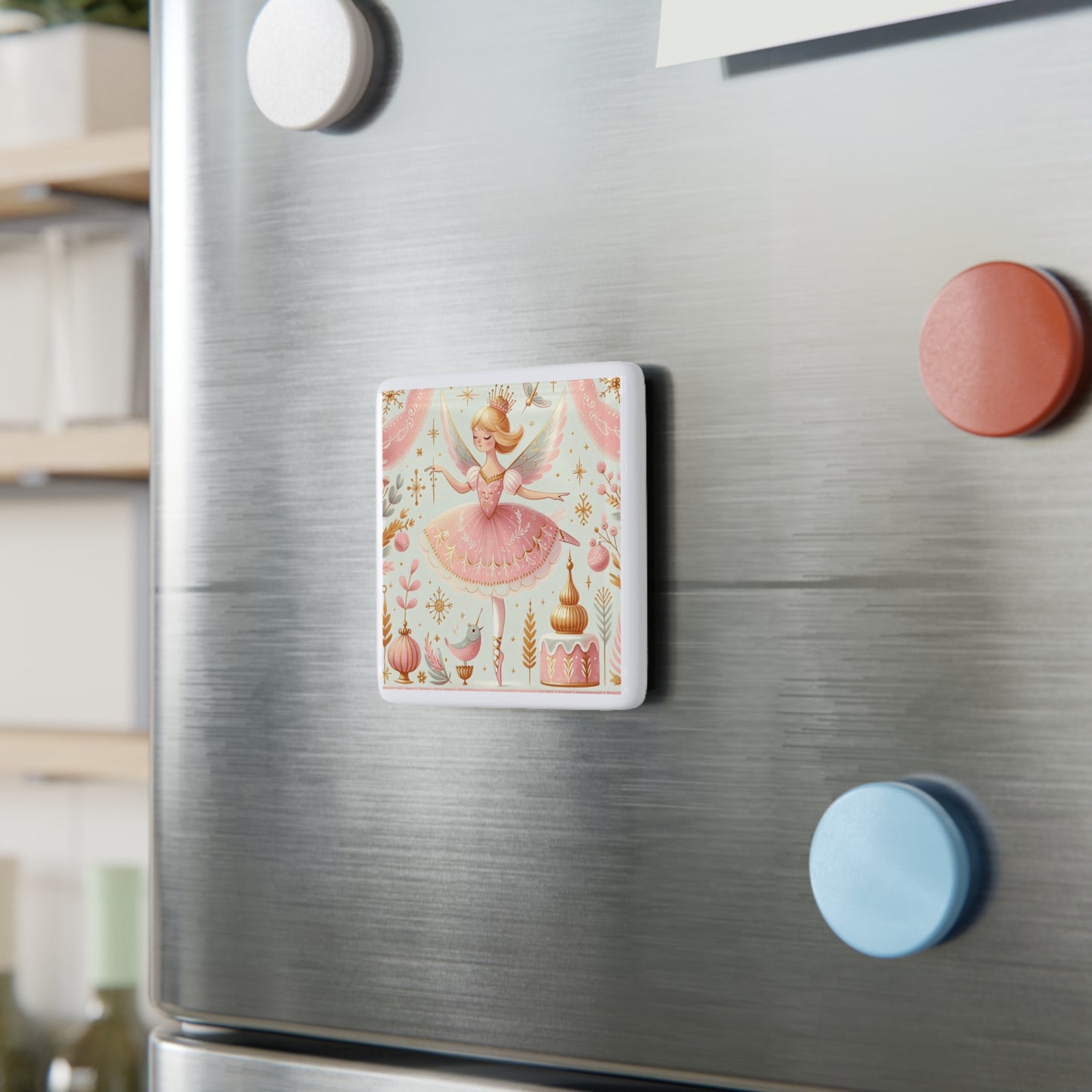 Christmas Nutcracker Ballet Sugar Plum Fairy, Decor, Stocking Stuffer, Porcelain Magnet, Square, Dancer, Ballerina
