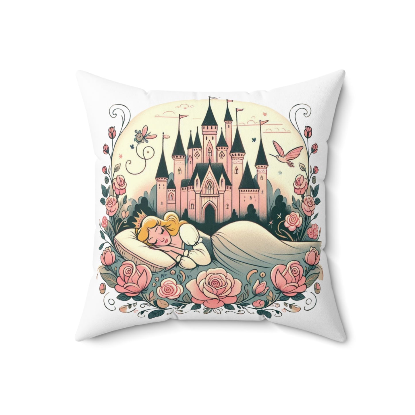 Fairy Tale Pillow, Sleeping Beauty Castle Decor, Book Nook Cushion, Magical Square Pillow Gift, Fantasy Home Accent