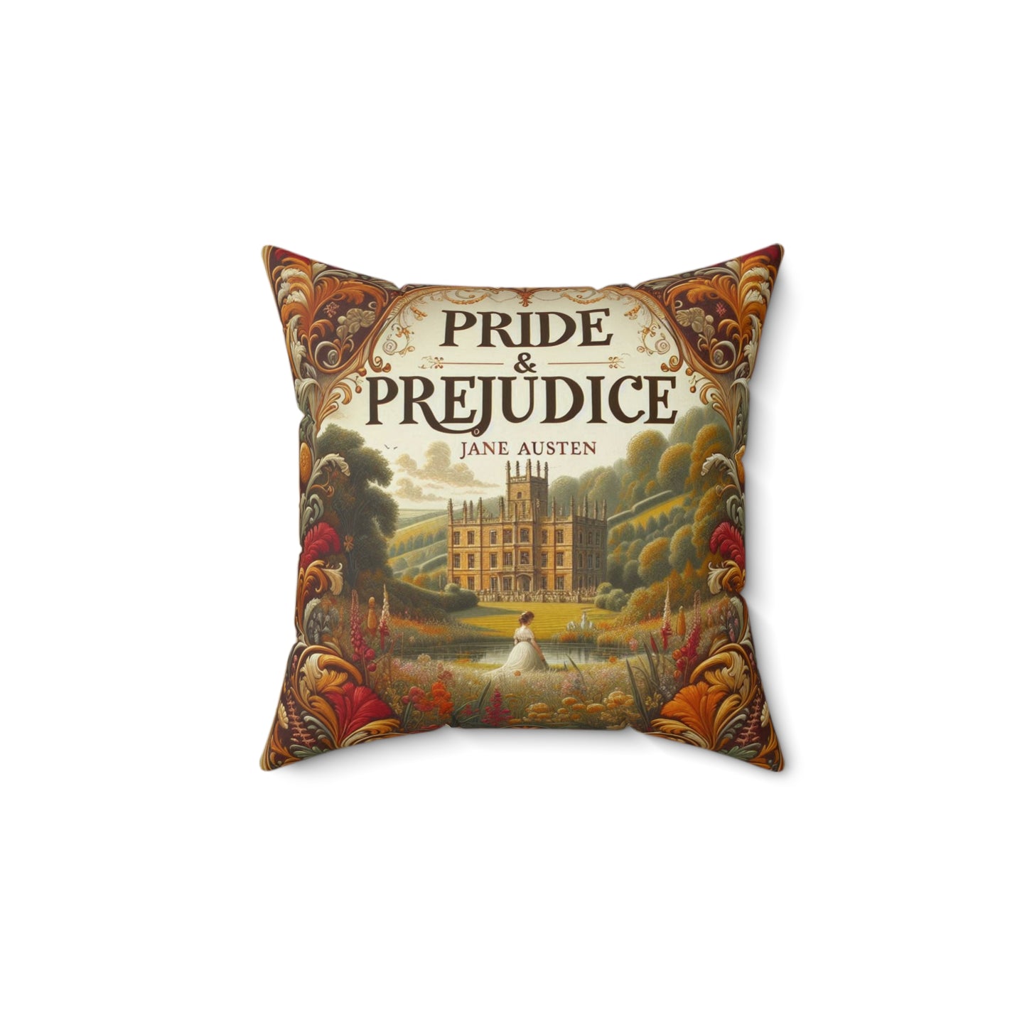Regency Pride and Prejudice Square Pillow, Book Nook Cushion for Literary Decor, Jane Austen Library Home Accent, Reading Nook Throw Pillow,