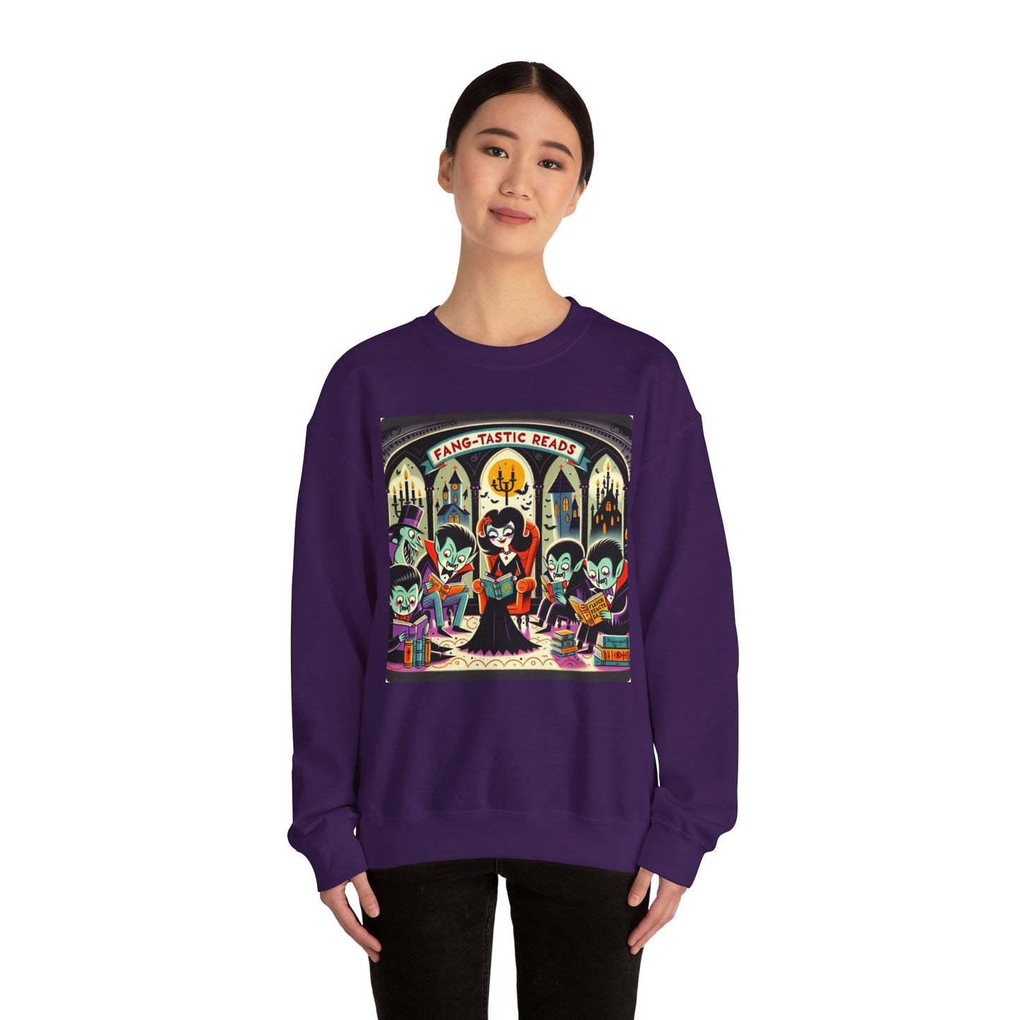 Fang-tastic Reads Sweatshirt, Vampire Book Lover Crewneck, Halloween Librarian Shirt, Cozy Unisex Fall Apparel, Spooky Gift for Readers