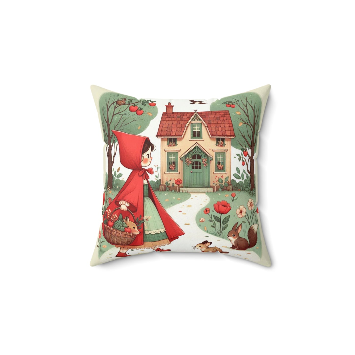Fairy Tale Pillow, Little Red Riding Hood Square Pillow, Book Nook Cushion, Story Time Decor, Gift for Readers, Nursery Decor