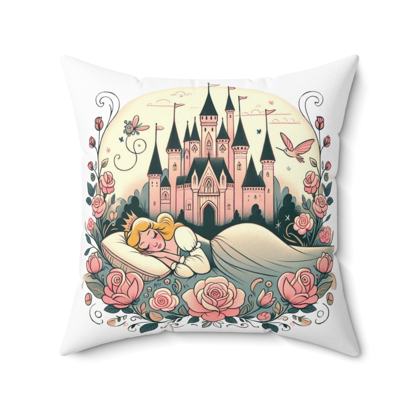 Fairy Tale Pillow, Sleeping Beauty Castle Decor, Book Nook Cushion, Magical Square Pillow Gift, Fantasy Home Accent