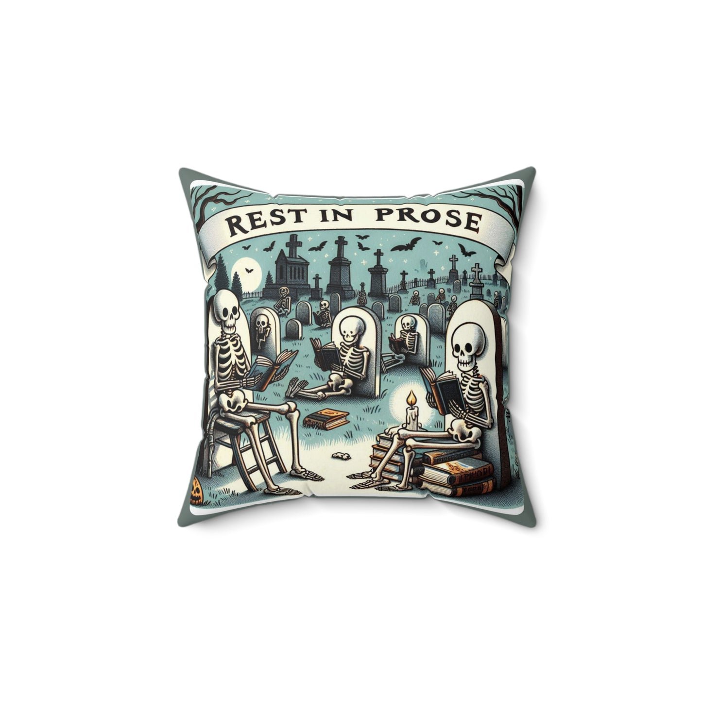 Skeletons Reading Pillow, Halloween Decor, Cozy Accent, Book Lovers Gift, Spooky Cushion, Home Decor, Spun Polyester Pillow, Square Pillow