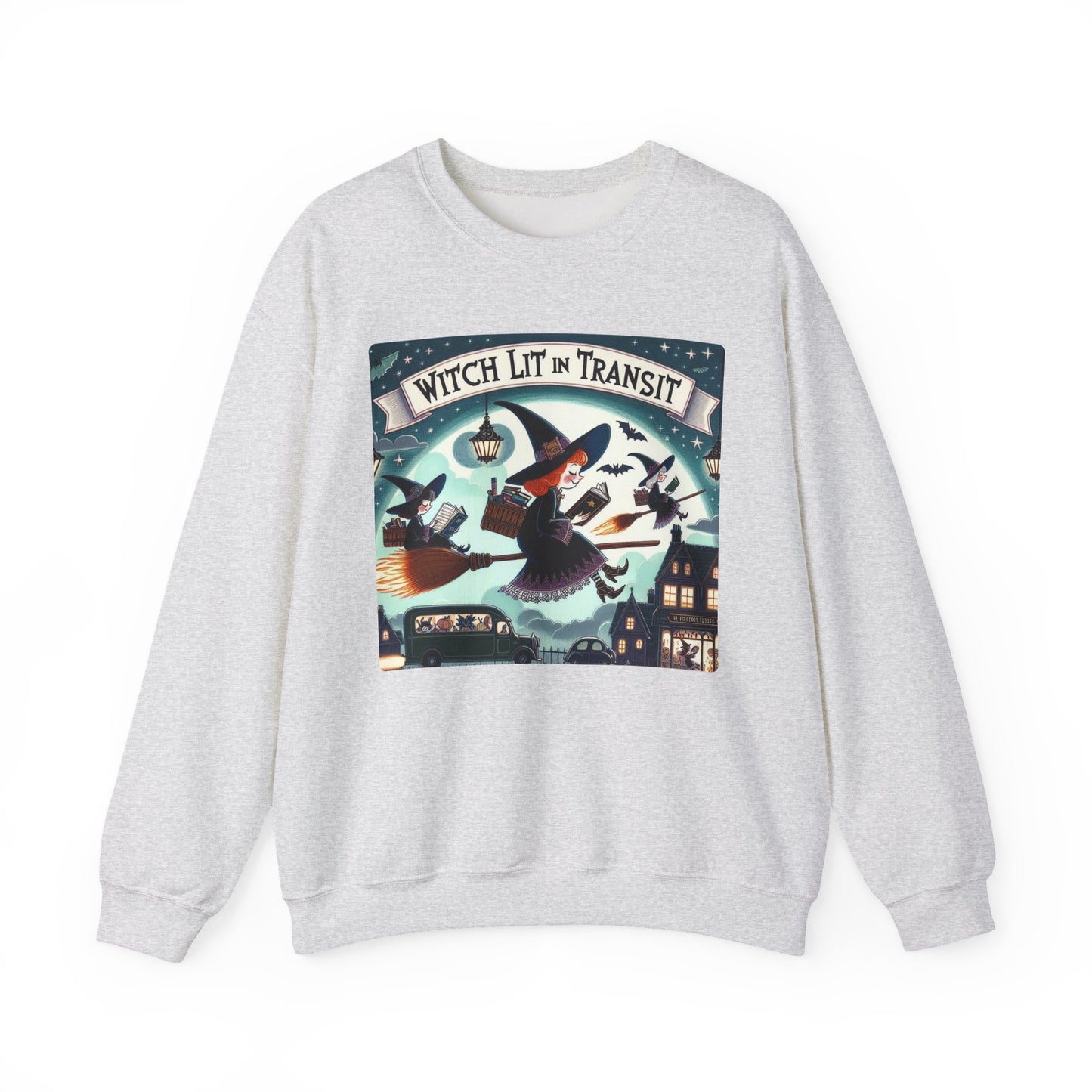 Whimsical Witch Reading Crewneck Sweatshirt, Cozy Halloween Sweatshirt, Bookish Fall Fashion, Spooky Season Gift for Witches Readers