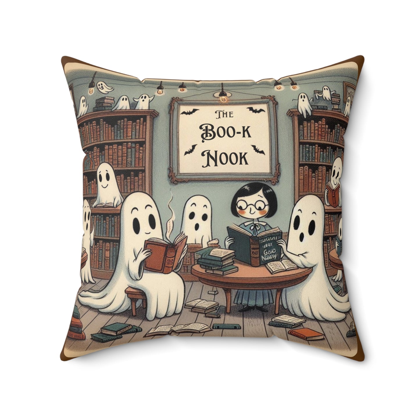Whimsical Ghosts Book Nook Pillow, Cozy Home Decor, Halloween Accent, Reading Gift, Fun Cushion