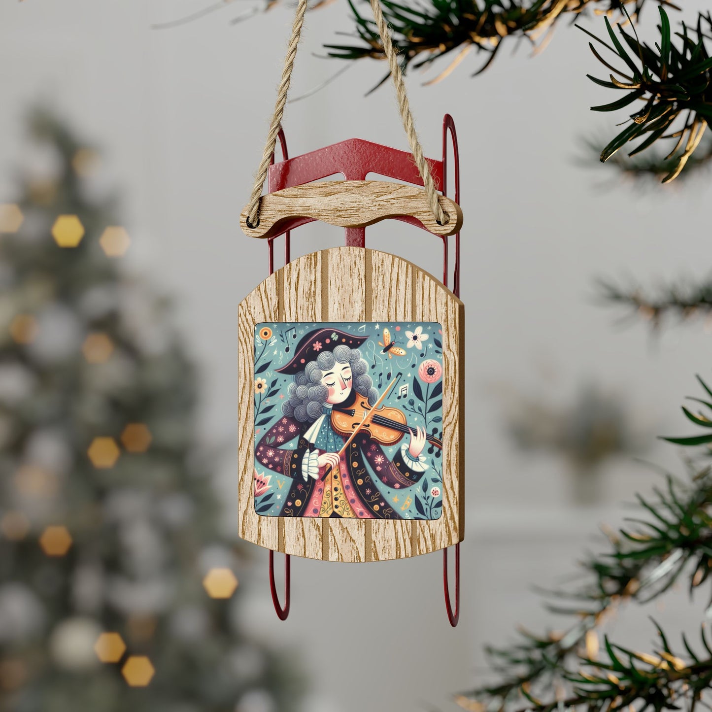 Sled Ornaments, Vivaldi Classical Music, Christmas Tree Holiday Decor, Gift, Sled Ornament Decoration, Music Lover Ornament