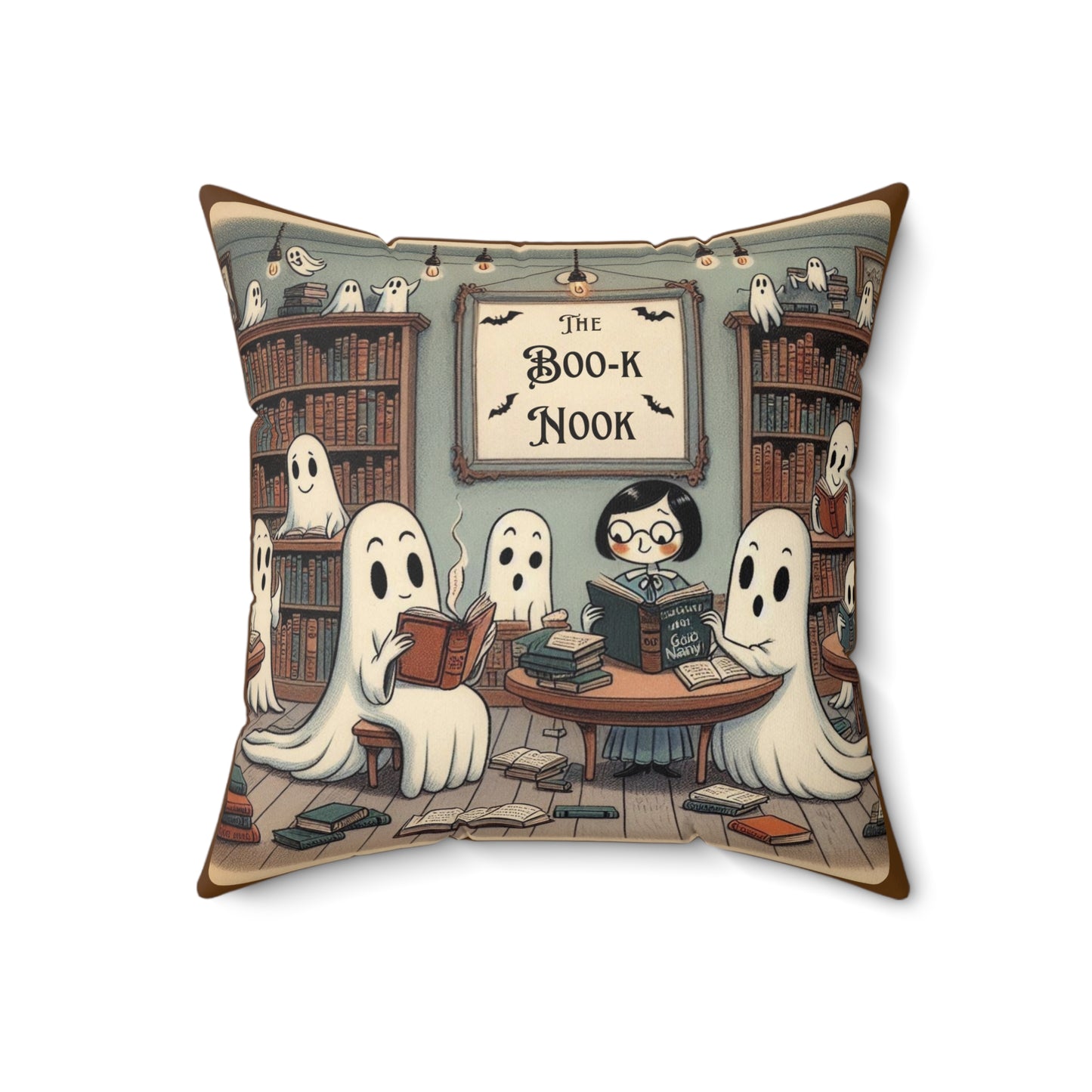 Whimsical Ghosts Book Nook Pillow, Cozy Home Decor, Halloween Accent, Reading Gift, Fun Cushion