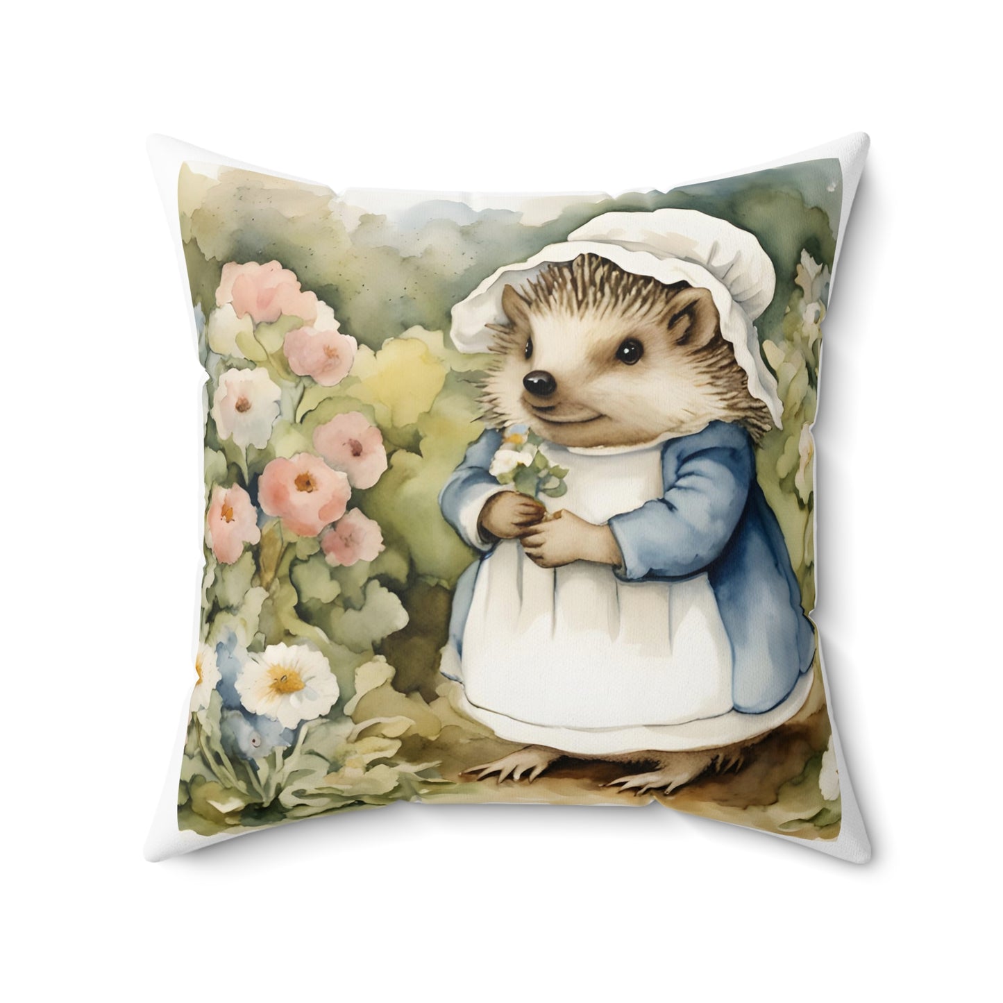 Beatrix Potter, Mrs. Mrs. Tiggy-winkle, Hedgehog, Spring, Square Pillow - Literary Decor