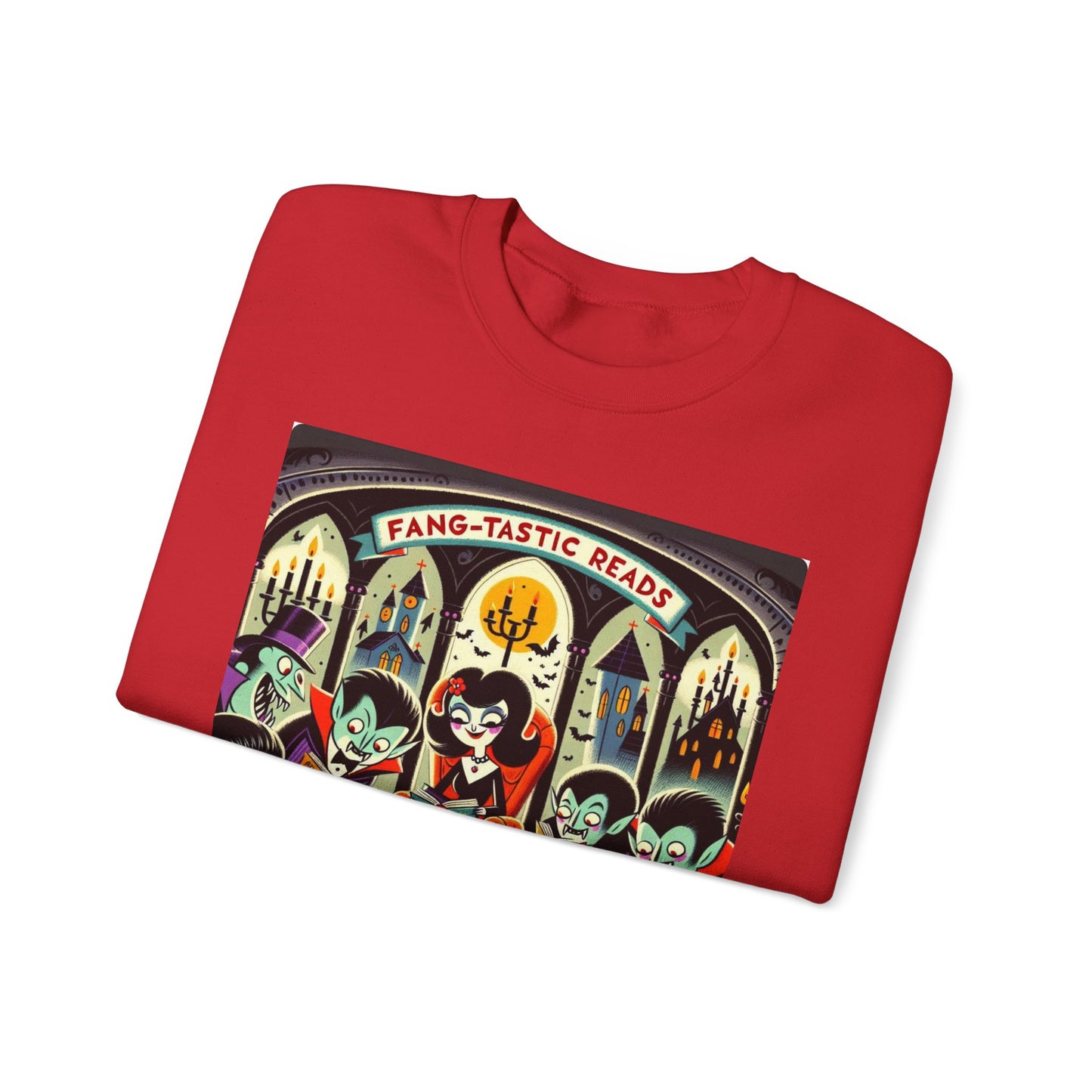 Fang-tastic Reads Sweatshirt, Vampire Book Lover Crewneck, Halloween Librarian Shirt, Cozy Unisex Fall Apparel, Spooky Gift for Readers