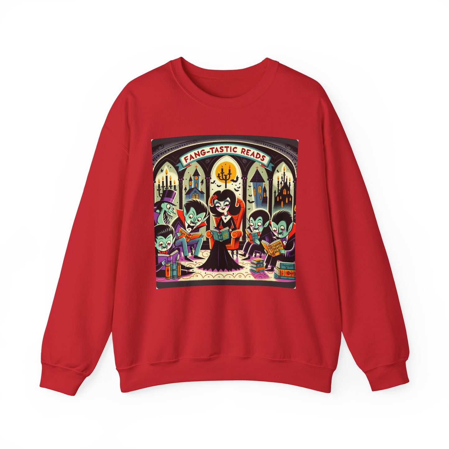 Fang-tastic Reads Sweatshirt, Vampire Book Lover Crewneck, Halloween Librarian Shirt, Cozy Unisex Fall Apparel, Spooky Gift for Readers