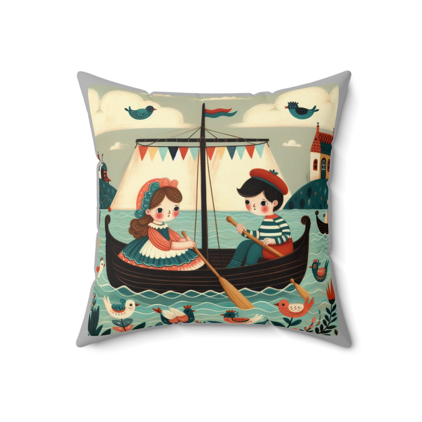 Spanish, Latino, Row Row Your Boat, Square Pillow, Nursery Rhyme, Library, Book Nook, Reading Corner, Educational, Gift