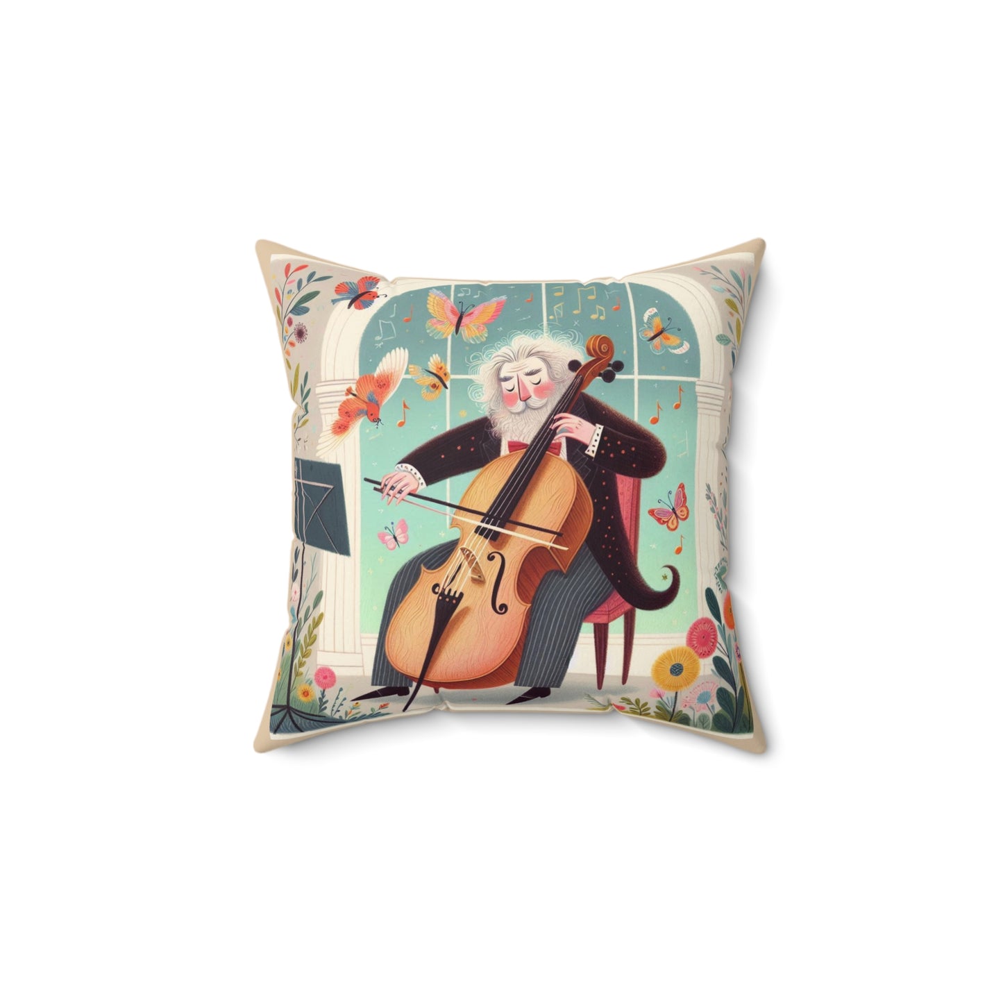 Brahms Cello Music Library Square Pillow - Classical Music Home Decor, Teacher Gift, Kids Room Decoration, Gift for Music Lover, Classroom.