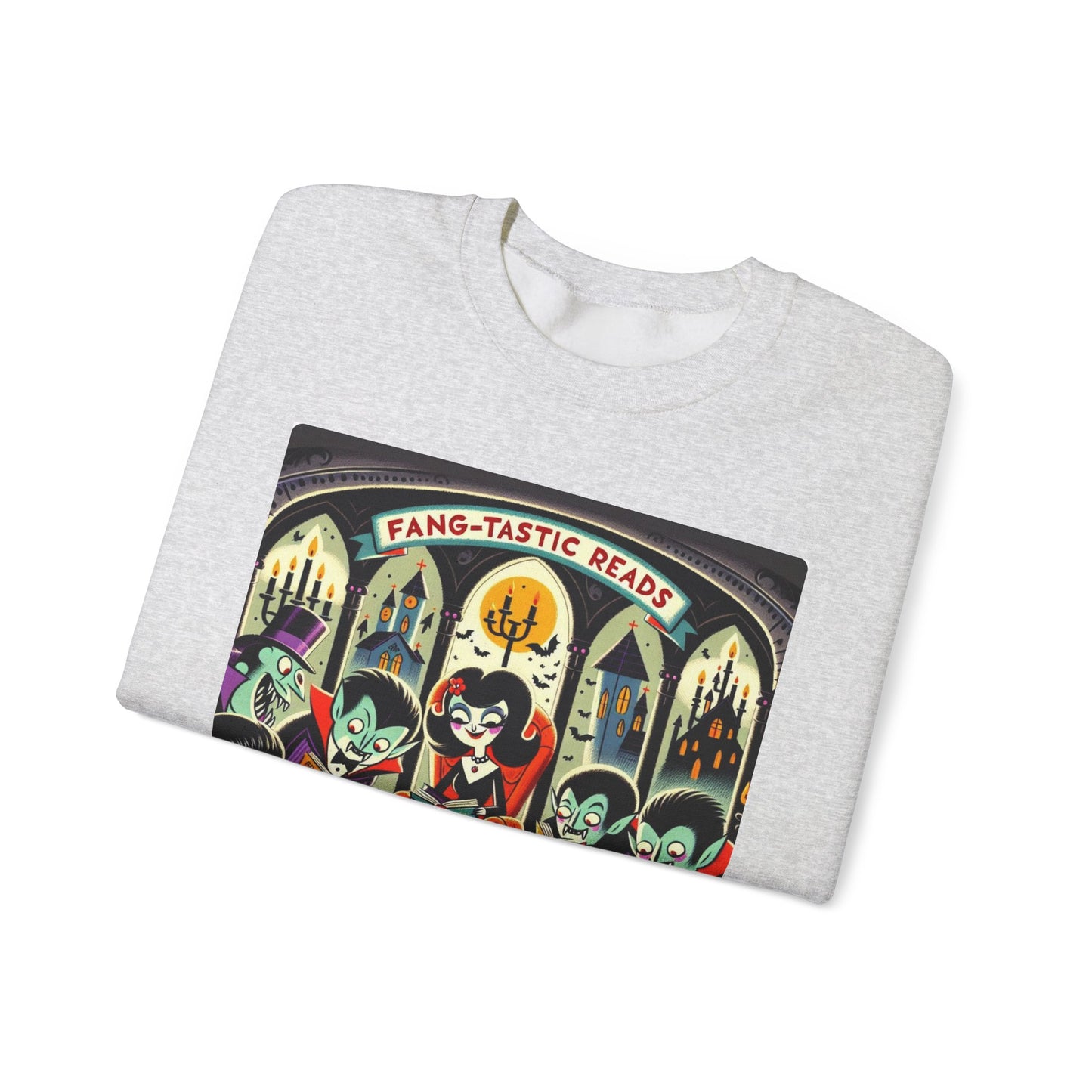 Fang-tastic Reads Sweatshirt, Vampire Book Lover Crewneck, Halloween Librarian Shirt, Cozy Unisex Fall Apparel, Spooky Gift for Readers
