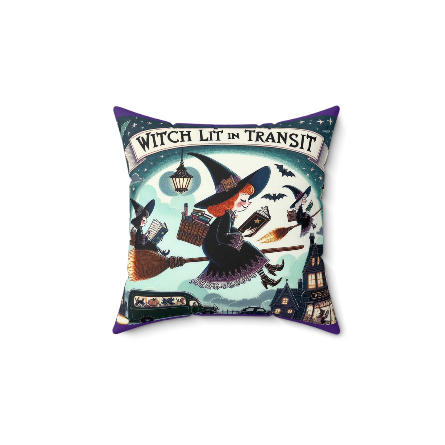 Reading Book Witch Decorative Pillow, Cozy Home Decor, Halloween Accent, Unique Gift for Witch Lovers, Fun and Creative Cushion