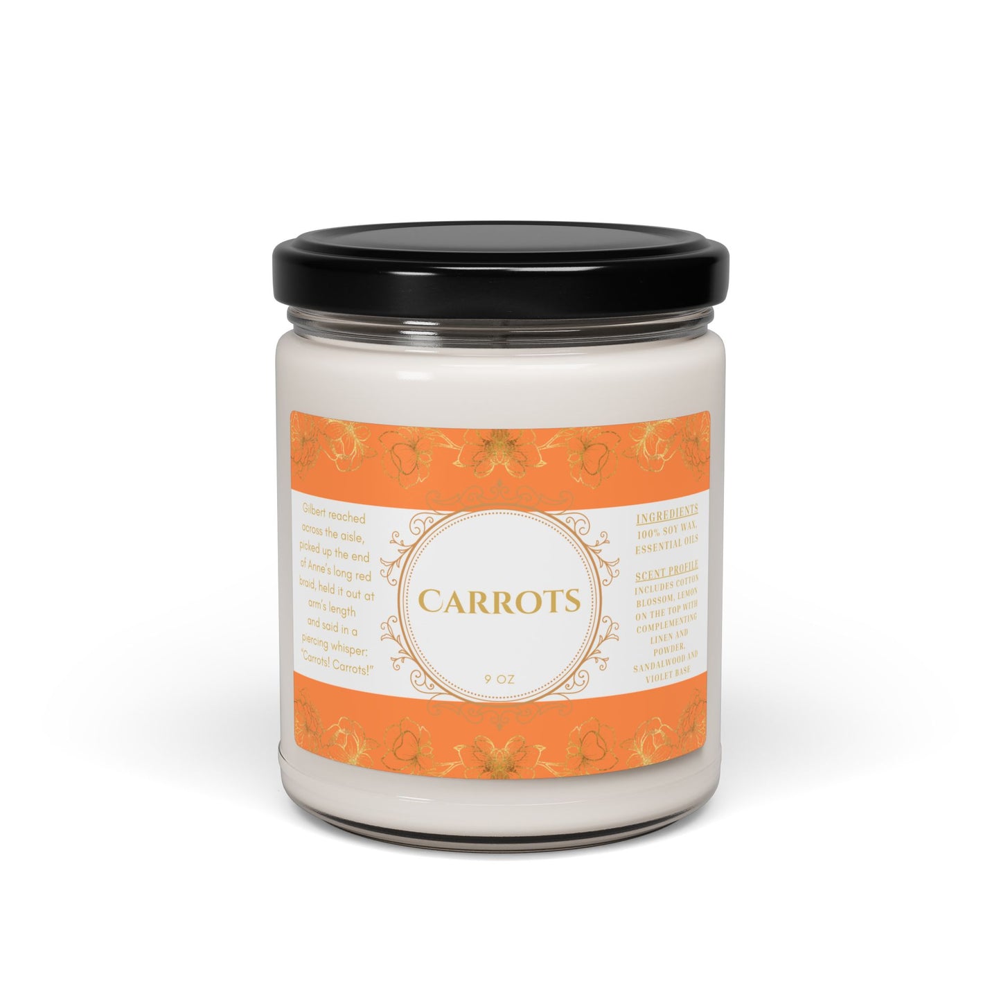 Anne of Green Gables, Carrots, Scented, Soy Candle, 9oz, Gift, Home Decor, Clean Cotton