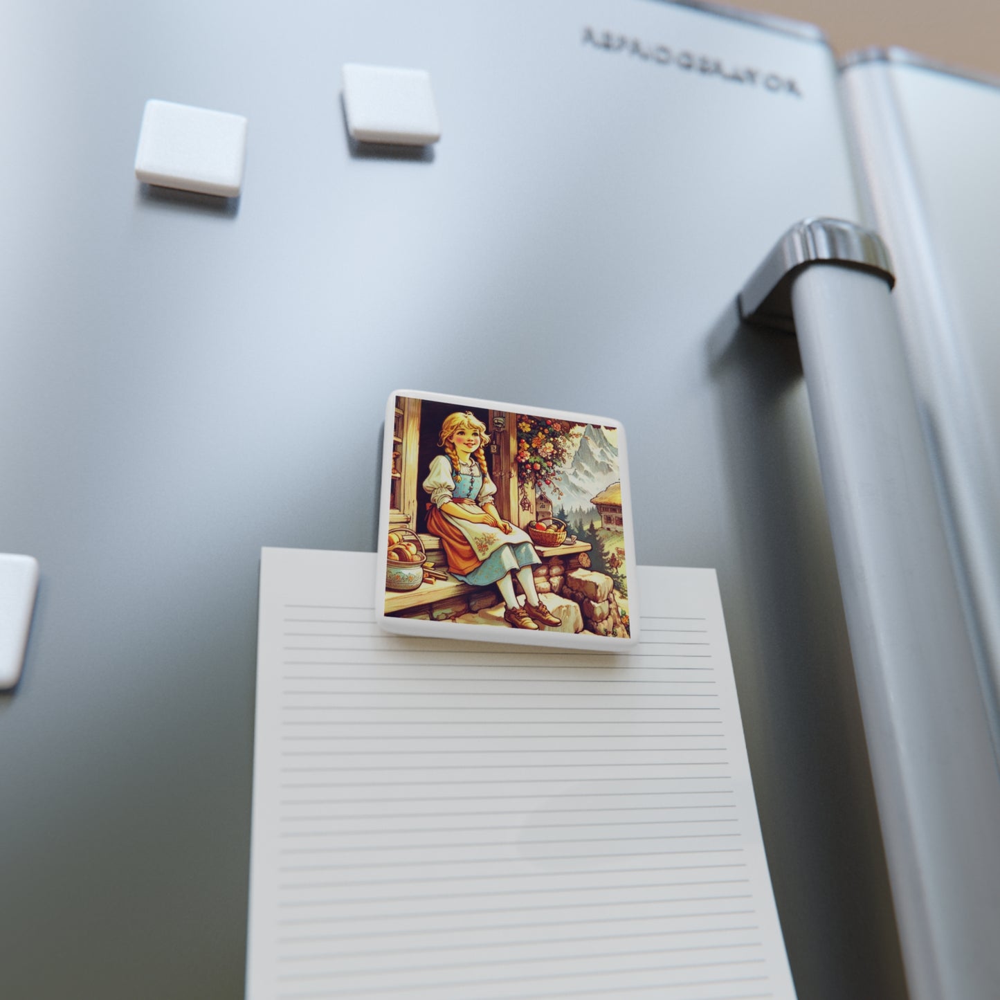 Heidi Swiss Alps Literary Porcelain Magnet Square, Gift Stocking Stuffer, Johanna Spyri, Literature, Novel, Souvenir, Fridge Decor