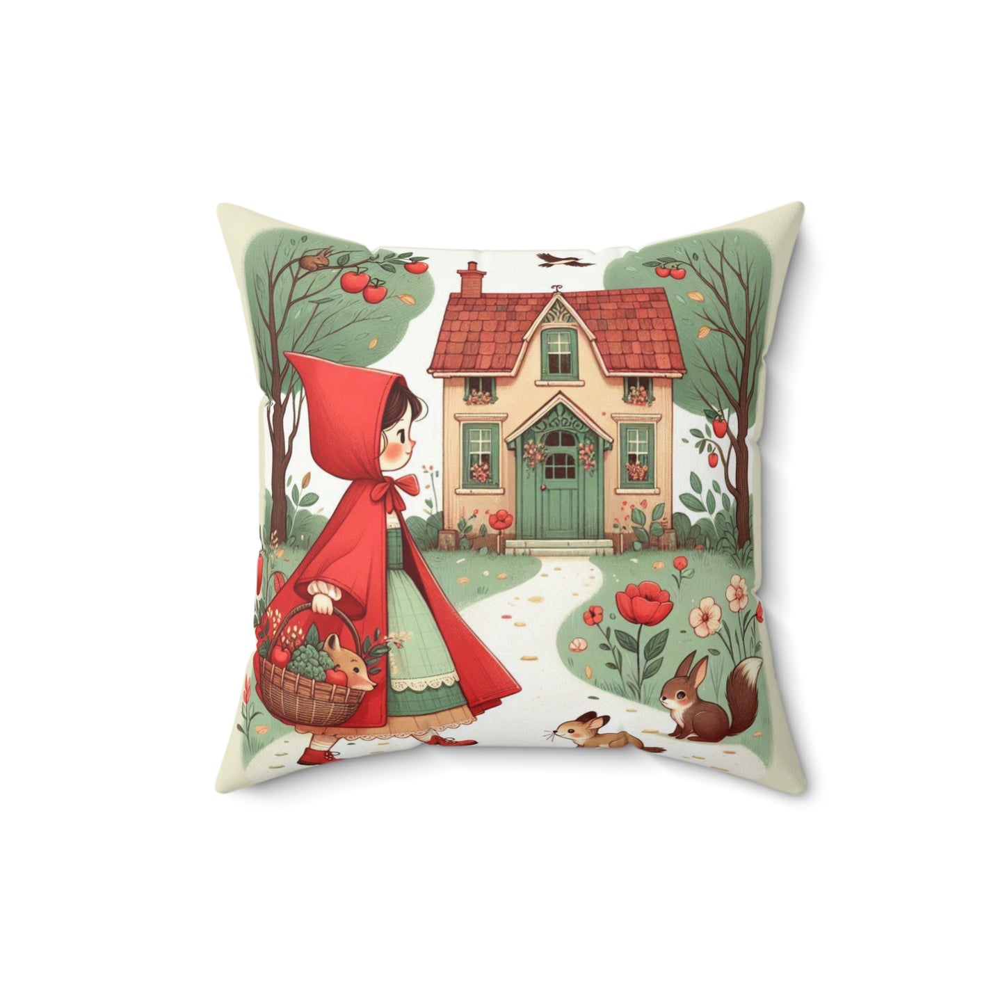 Fairy Tale Pillow, Little Red Riding Hood Square Pillow, Book Nook Cushion, Story Time Decor, Gift for Readers, Nursery Decor