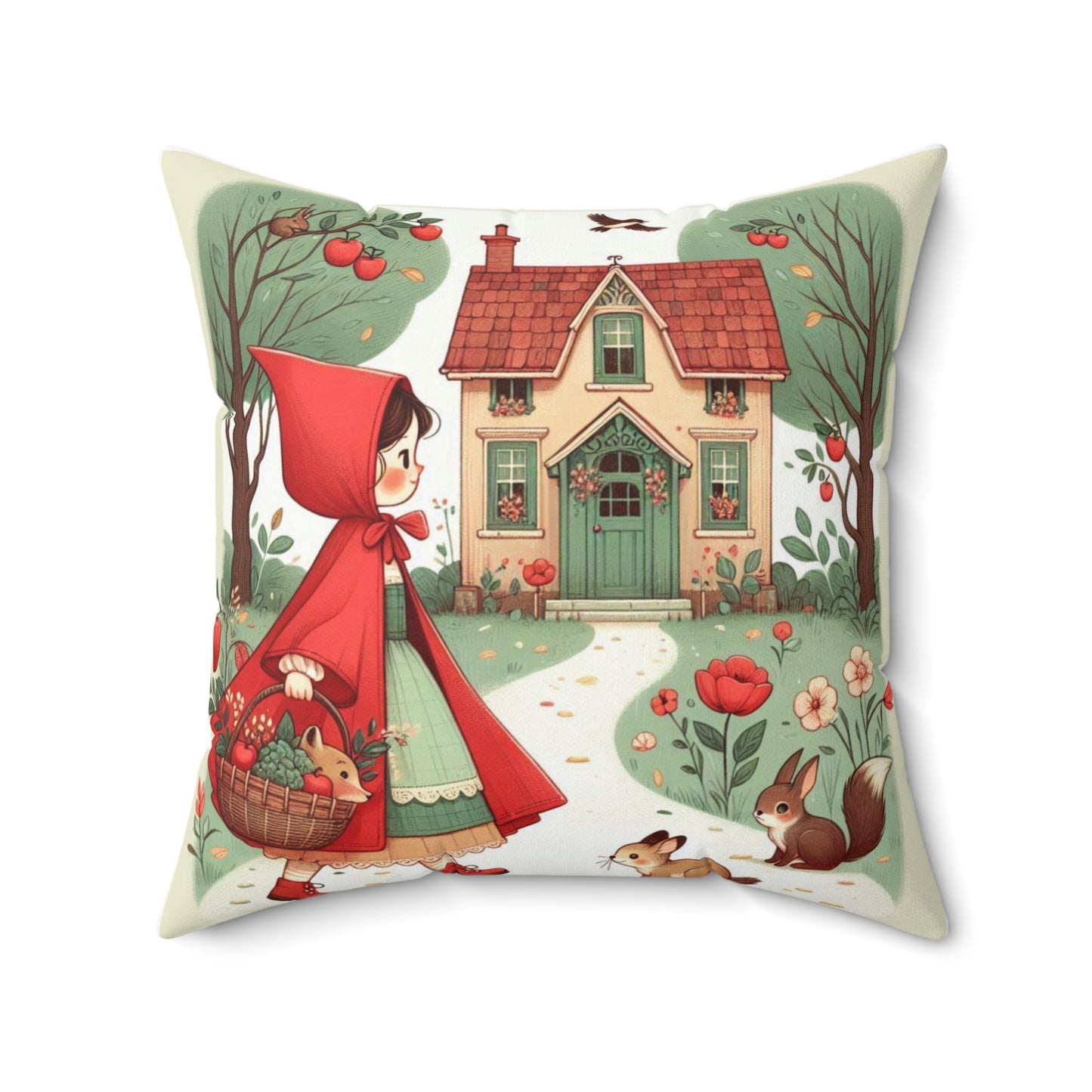 Fairy Tale Pillow, Little Red Riding Hood Square Pillow, Book Nook Cushion, Story Time Decor, Gift for Readers, Nursery Decor