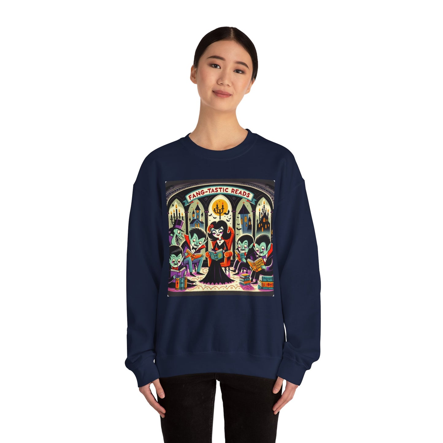 Fang-tastic Reads Sweatshirt, Vampire Book Lover Crewneck, Halloween Librarian Shirt, Cozy Unisex Fall Apparel, Spooky Gift for Readers