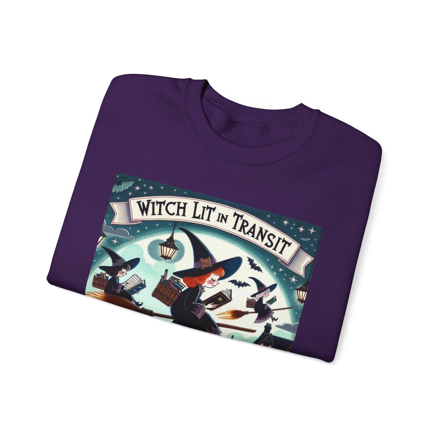 Whimsical Witch Reading Crewneck Sweatshirt, Cozy Halloween Sweatshirt, Bookish Fall Fashion, Spooky Season Gift for Witches Readers
