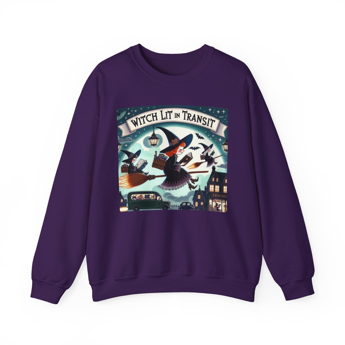 Whimsical Witch Reading Crewneck Sweatshirt, Cozy Halloween Sweatshirt, Bookish Fall Fashion, Spooky Season Gift for Witches Readers