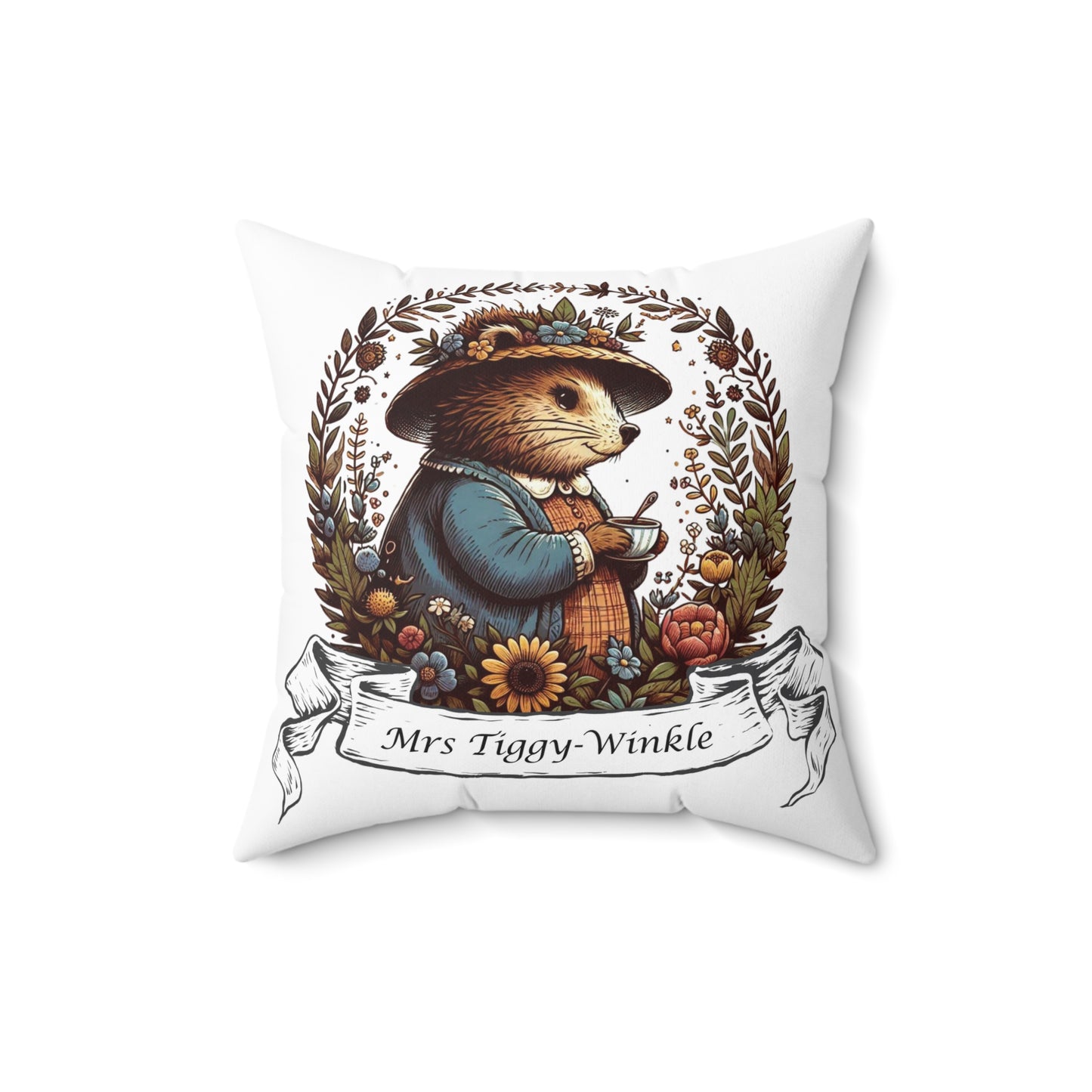 Spun Polyester Pillow, Beatrix Potter Inspired Mrs Tiggy-Winkle Easter Spring Cushion Home Decor, Throw Cushions, Decorative Pillow, Nursery