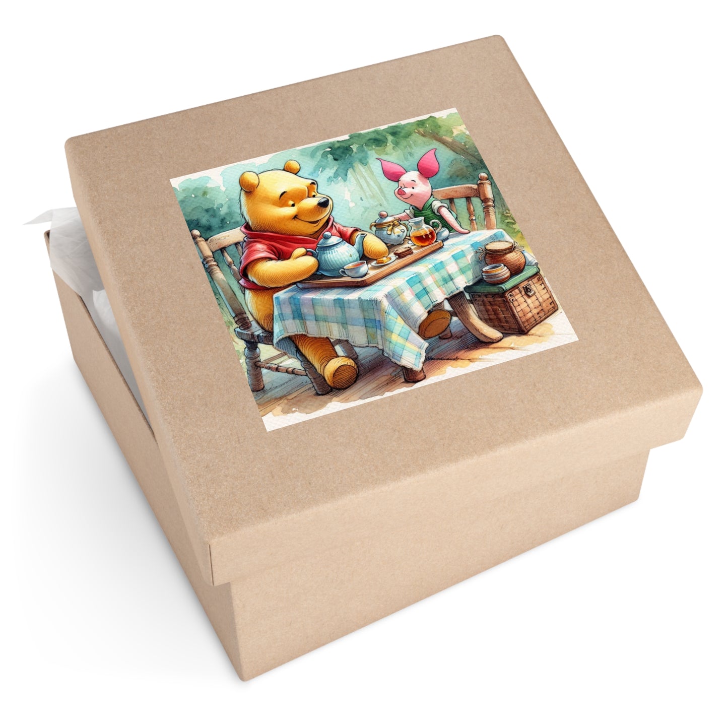 Whimsical Winnie the Pooh Bear and Piglet Square Stickers, Cute Party Favors, Nursery Decor, Kids' Gifts, Tea Party, Indoor/Outdoor