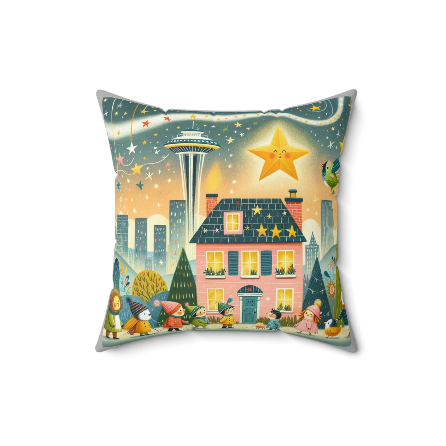 Seattle, Washington, Twinkle Twinkle Little Star, Nursery Rhyme, Square Pillow, Library, Book Nook, Reading Corner, Home Decor, Space Needle