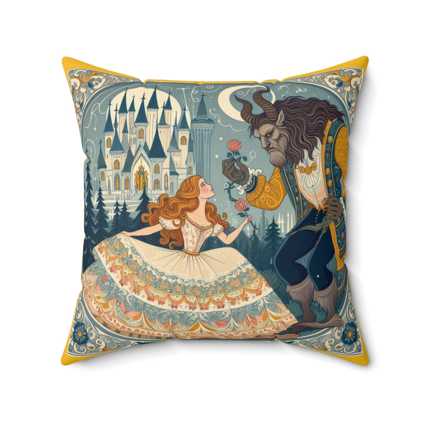 Beauty and the Beast, Fairy Tale, Square Pillow, Library, Book Nook, Reading Corner, Educational