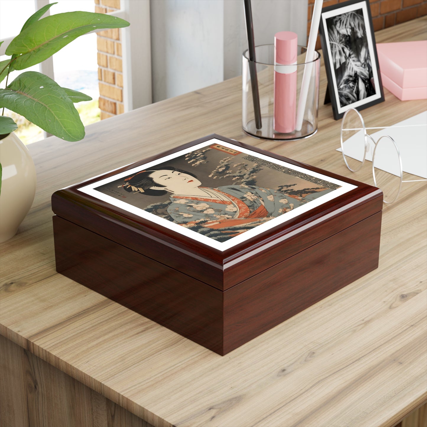 Cherry Blossom Sakura Japanese Print Jewelry Box