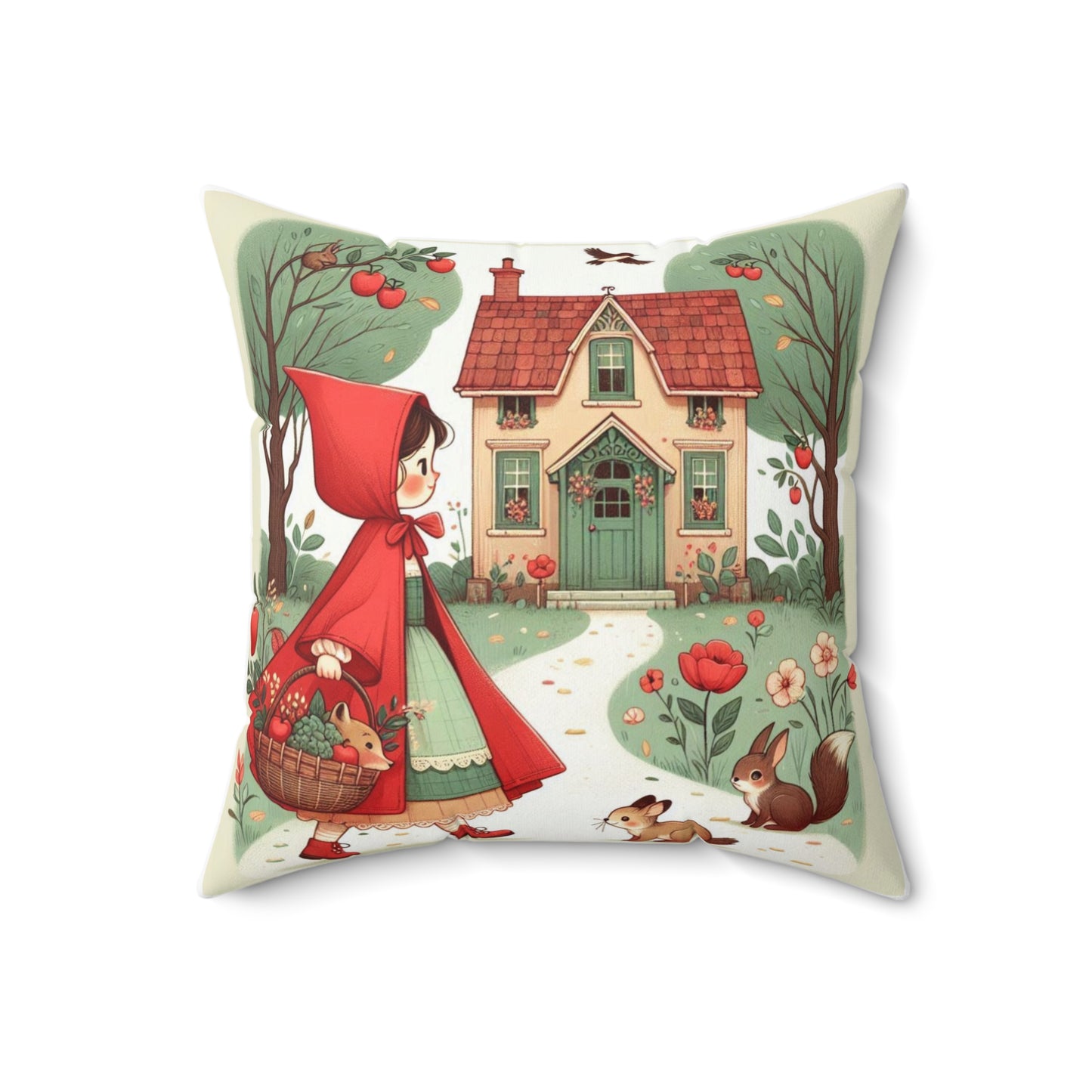 Fairy Tale Pillow, Little Red Riding Hood Square Pillow, Book Nook Cushion, Story Time Decor, Gift for Readers, Nursery Decor