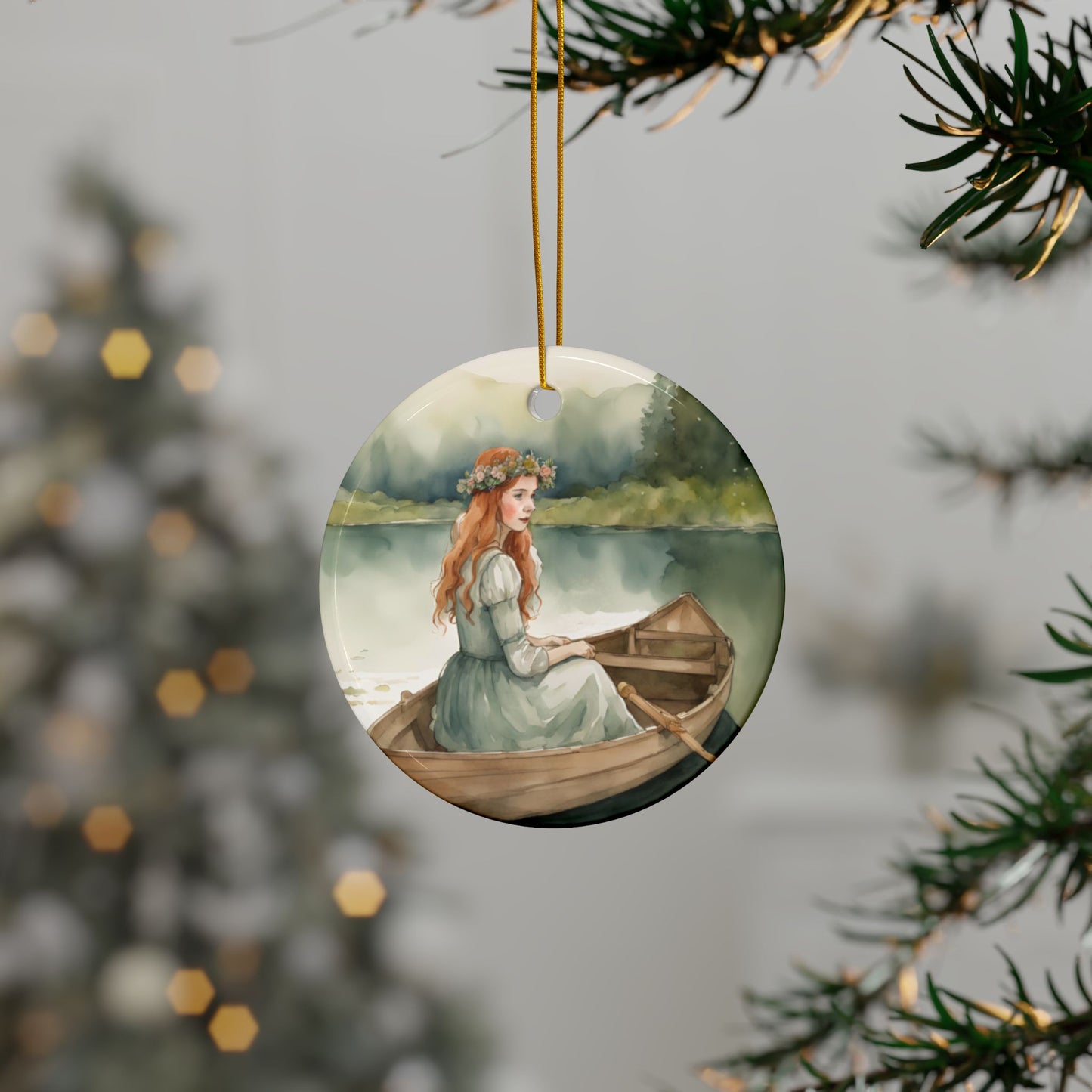 Anne of Green Gables Lady of Shalott Ceramic Ornament, Christmas Tree Decor, Tennyson Gift, Holiday Decoration, Double-Sided Home Decor,