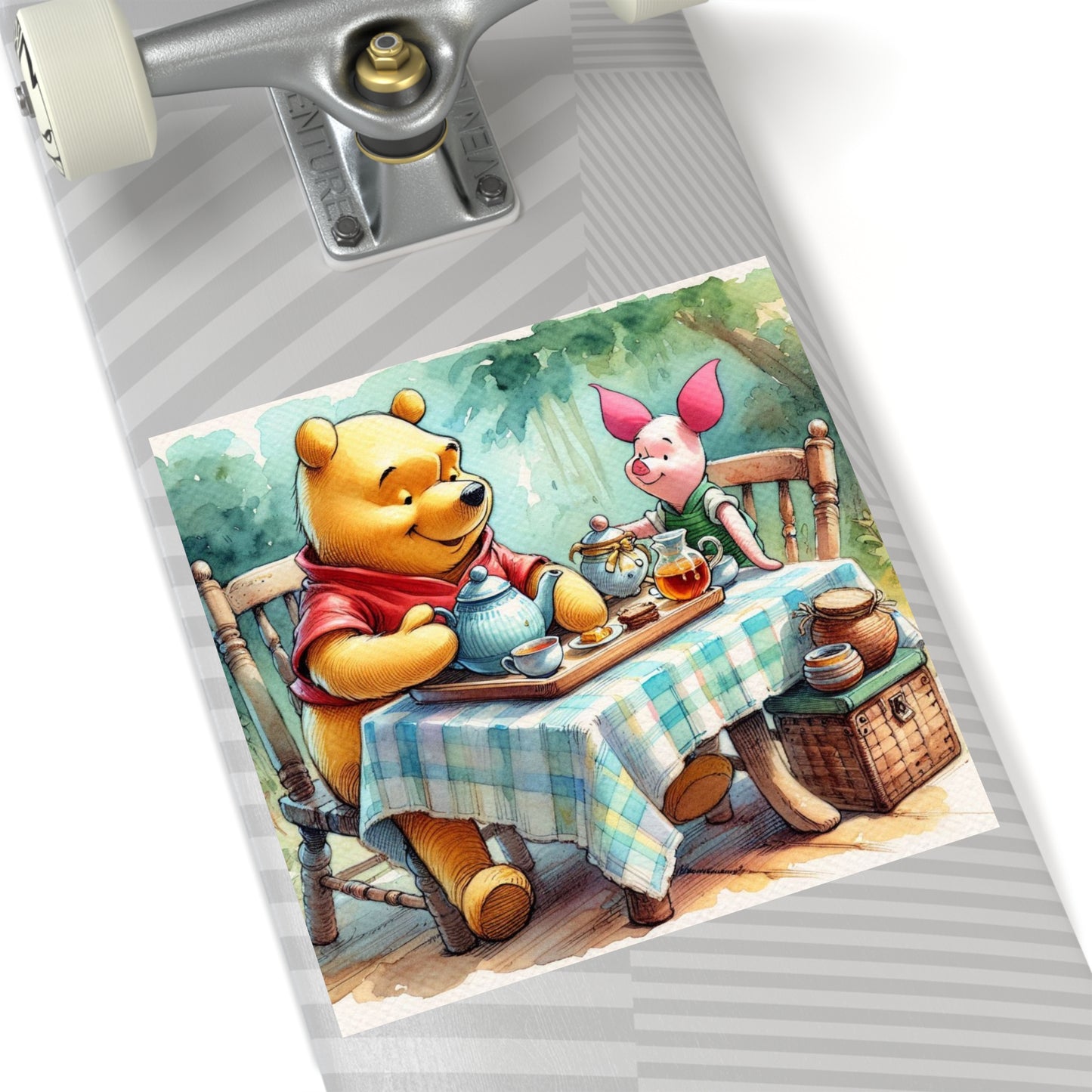 Whimsical Winnie the Pooh Bear and Piglet Square Stickers, Cute Party Favors, Nursery Decor, Kids' Gifts, Tea Party, Indoor/Outdoor