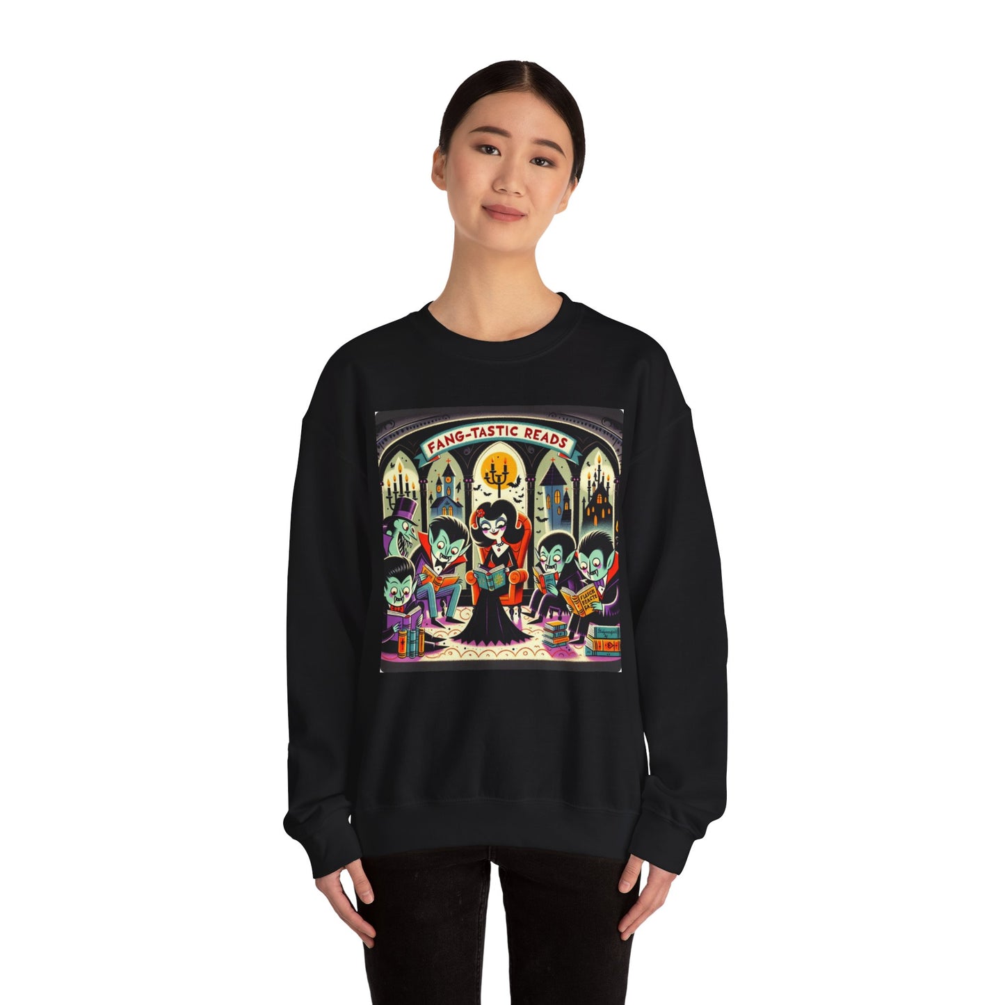 Fang-tastic Reads Sweatshirt, Vampire Book Lover Crewneck, Halloween Librarian Shirt, Cozy Unisex Fall Apparel, Spooky Gift for Readers