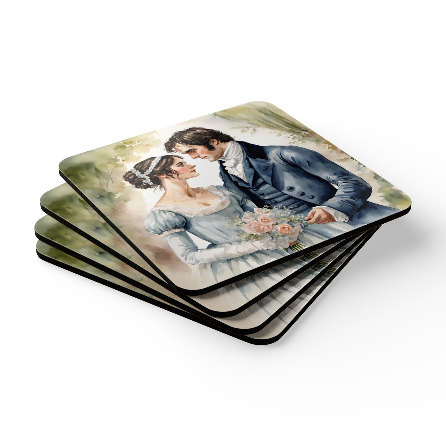 Coaster Set, Pride and Prejudice Jane Austen Regency Darcy Elizabeth Wedding Gift, House Bar Accessory, Housewarming Present, Artistic