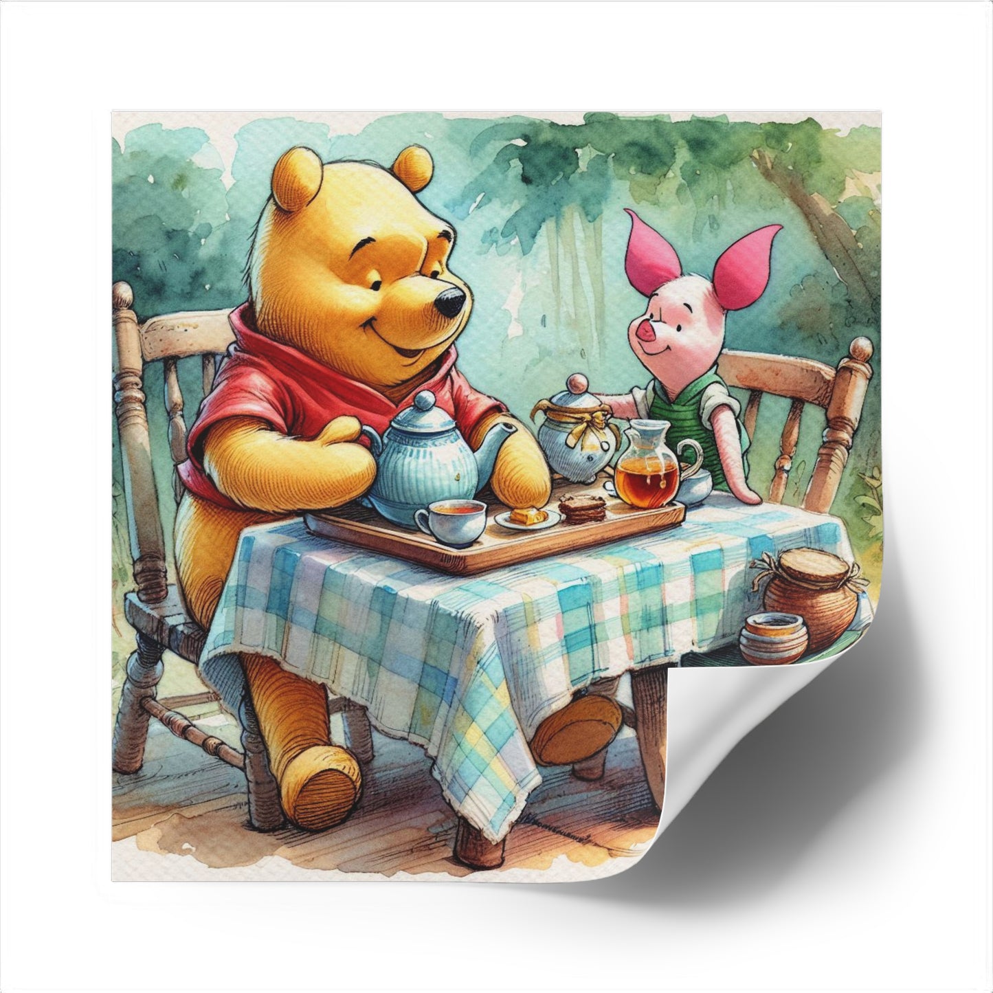 Whimsical Winnie the Pooh Bear and Piglet Square Stickers, Cute Party Favors, Nursery Decor, Kids' Gifts, Tea Party, Indoor/Outdoor