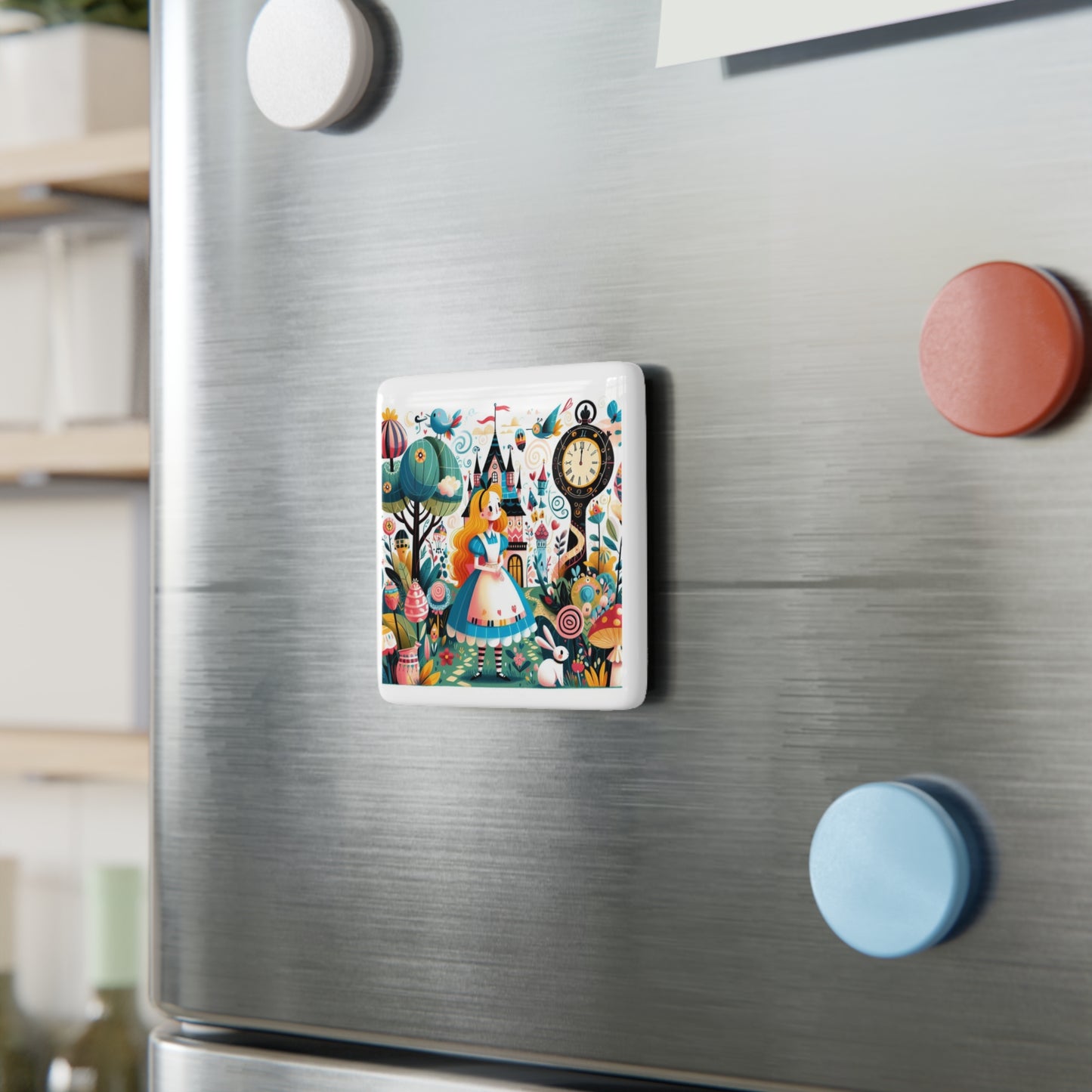 Alice in Wonderland, Fairytale, Lewis Carroll, Porcelain Magnet, Square