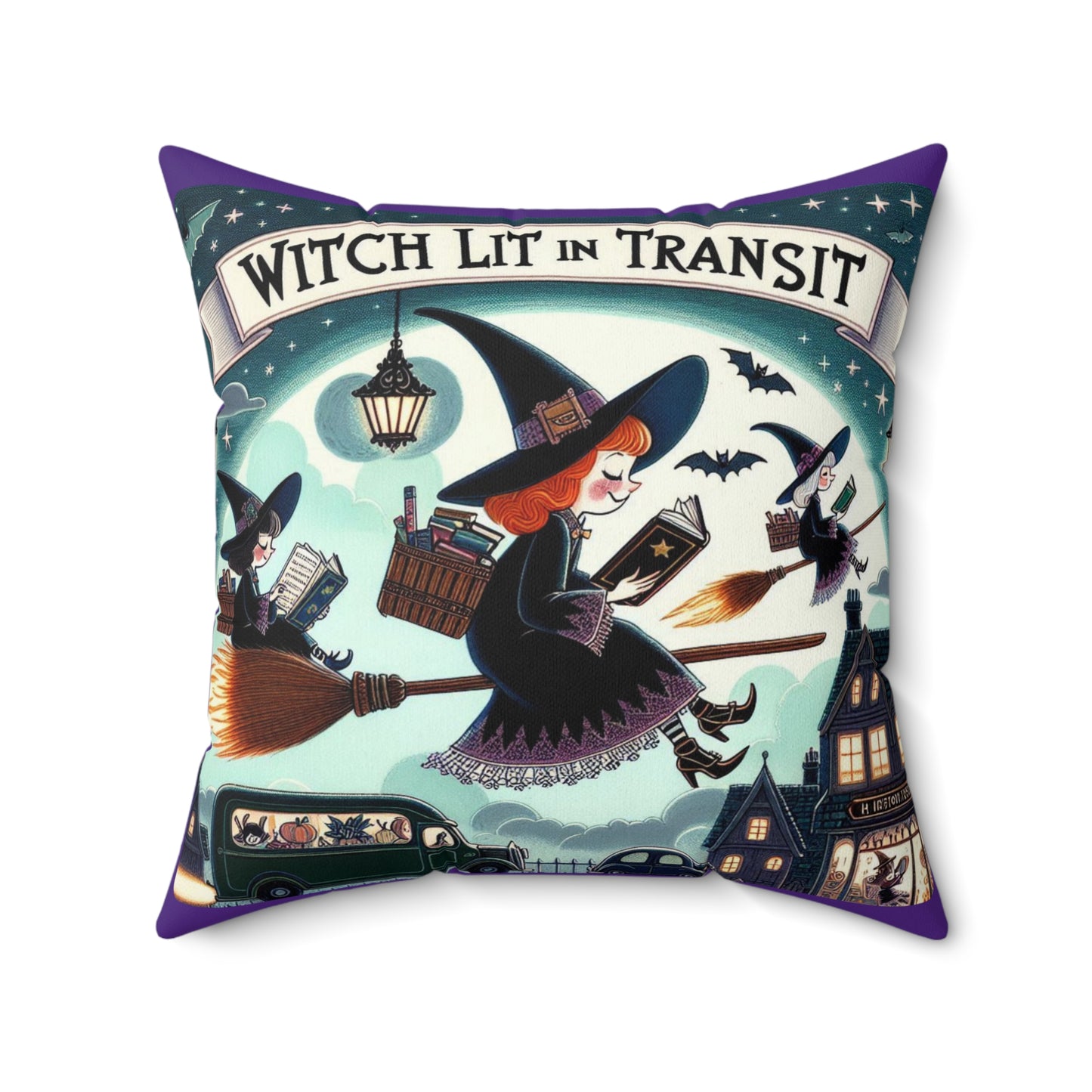 Reading Book Witch Decorative Pillow, Cozy Home Decor, Halloween Accent, Unique Gift for Witch Lovers, Fun and Creative Cushion