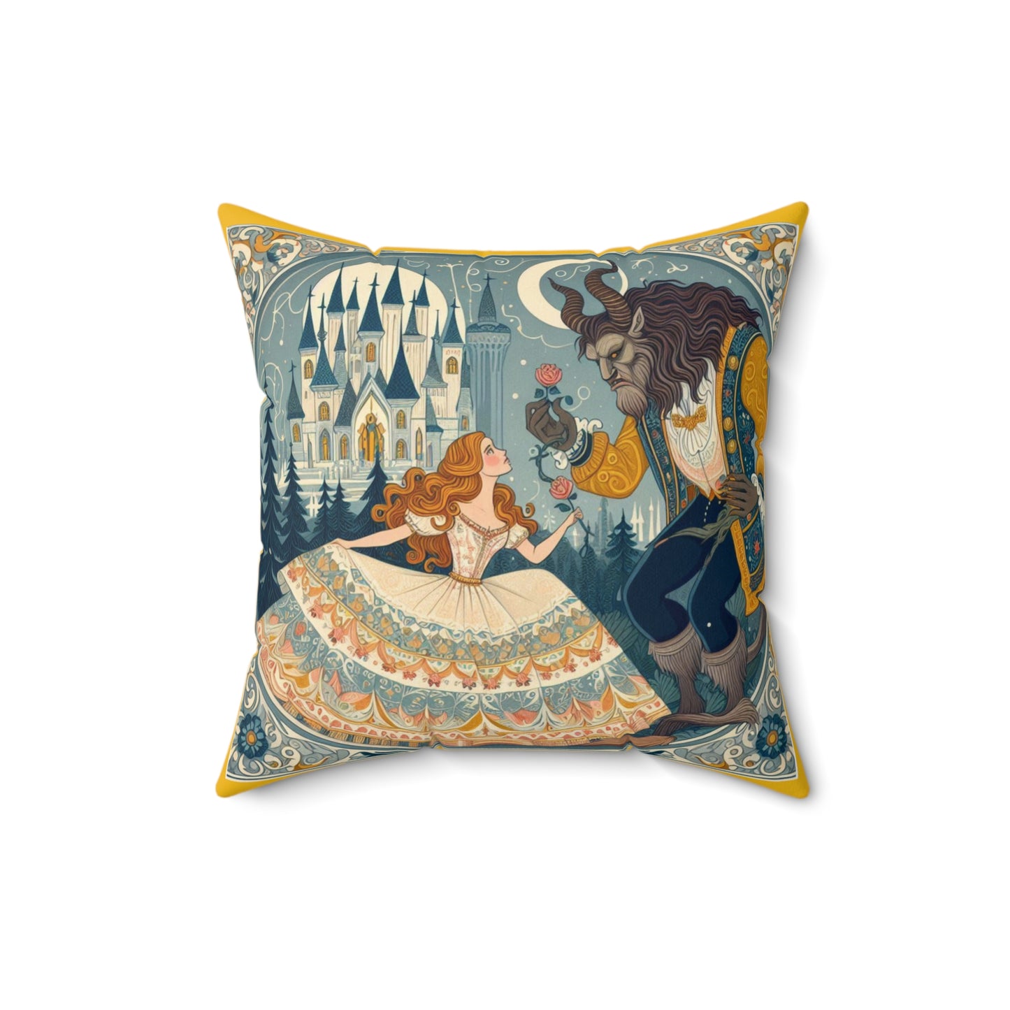 Beauty and the Beast, Fairy Tale, Square Pillow, Library, Book Nook, Reading Corner, Educational